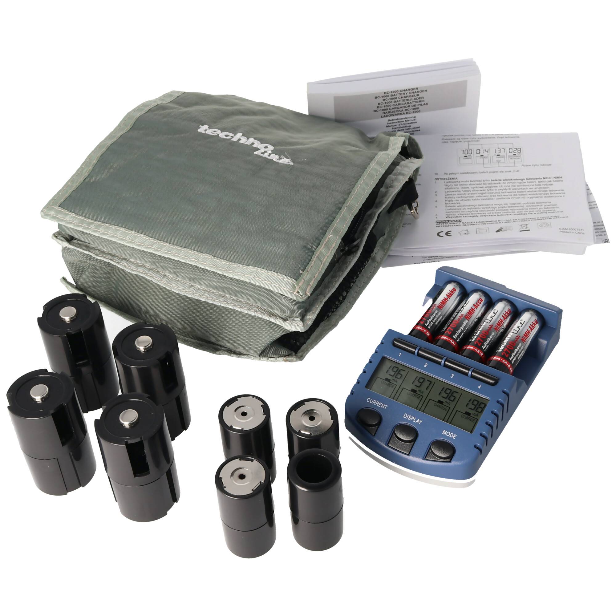 BC1000 Schnell-Ladegerät mit LCD-Display, Entladefunktion, Akku
