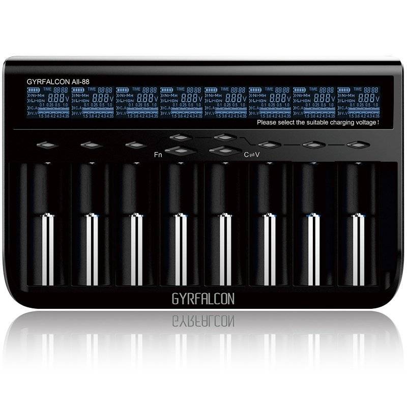 8fach Schnell-Ladegerät lädt 1 bis 8 Stück Li-Ion, LiFePO4, NiMH und NiCd