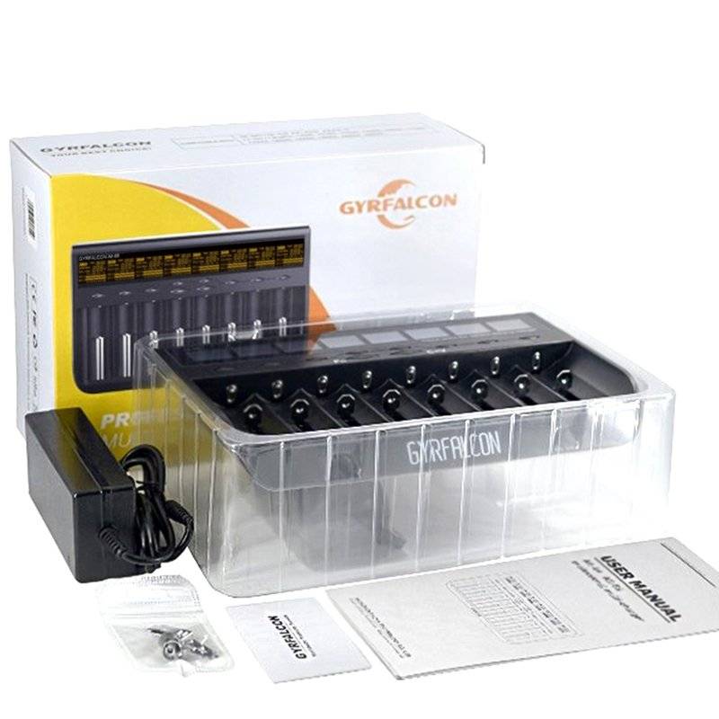 8fach Schnell-Ladegerät lädt 1 bis 8 Stück Li-Ion, LiFePO4, NiMH und NiCd