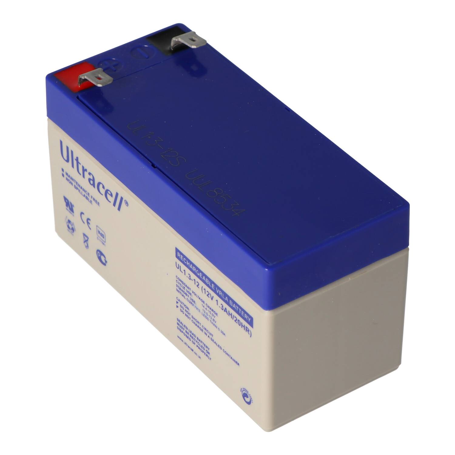 UL1.3-12 Ultracell Blei Akku 12 Volt, 1,3Ah mit 2 Faston 4,8mm Kontakten