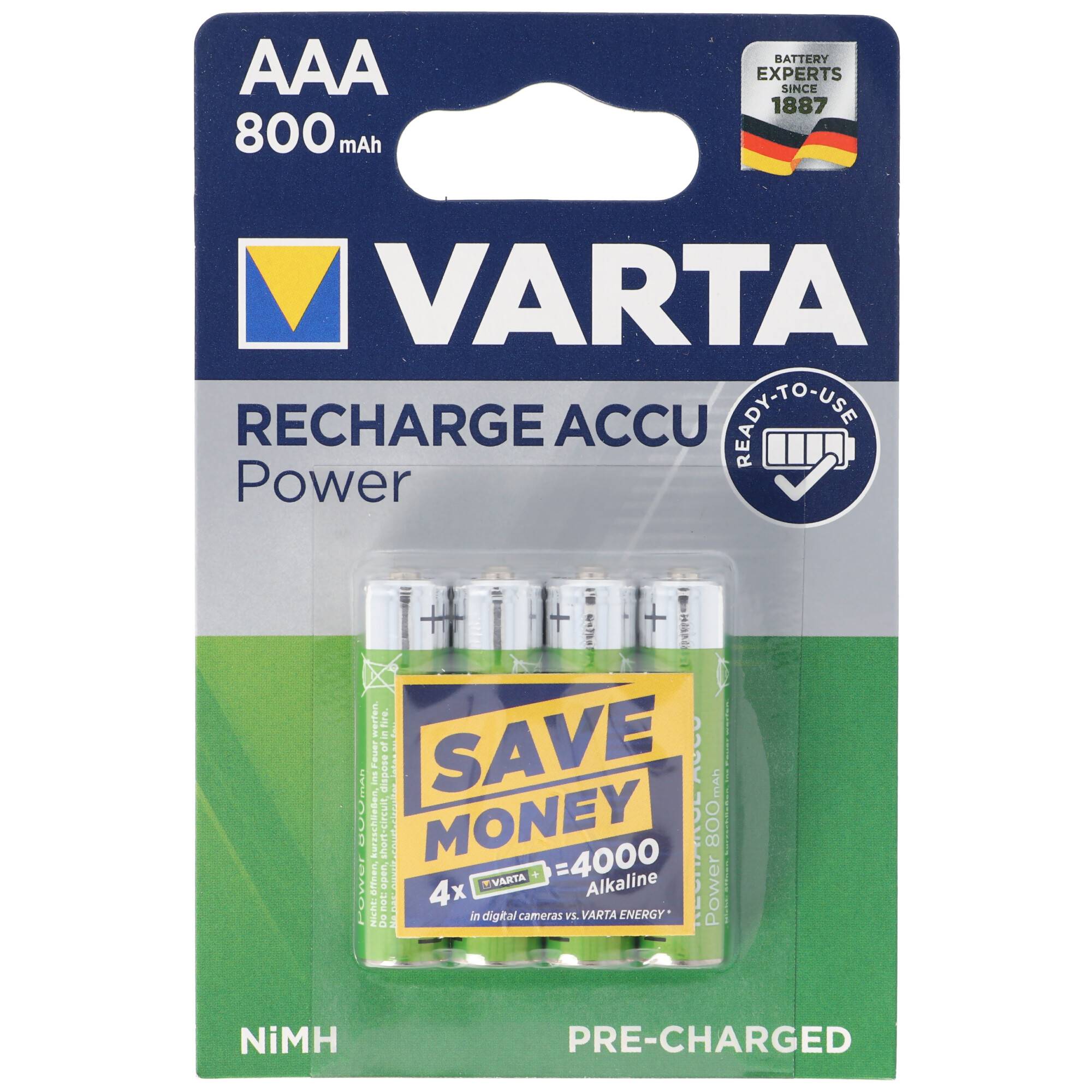 VARTA Ready2use Akku Micro/AAA 56703 800mAh 4er Pack 4008496550616