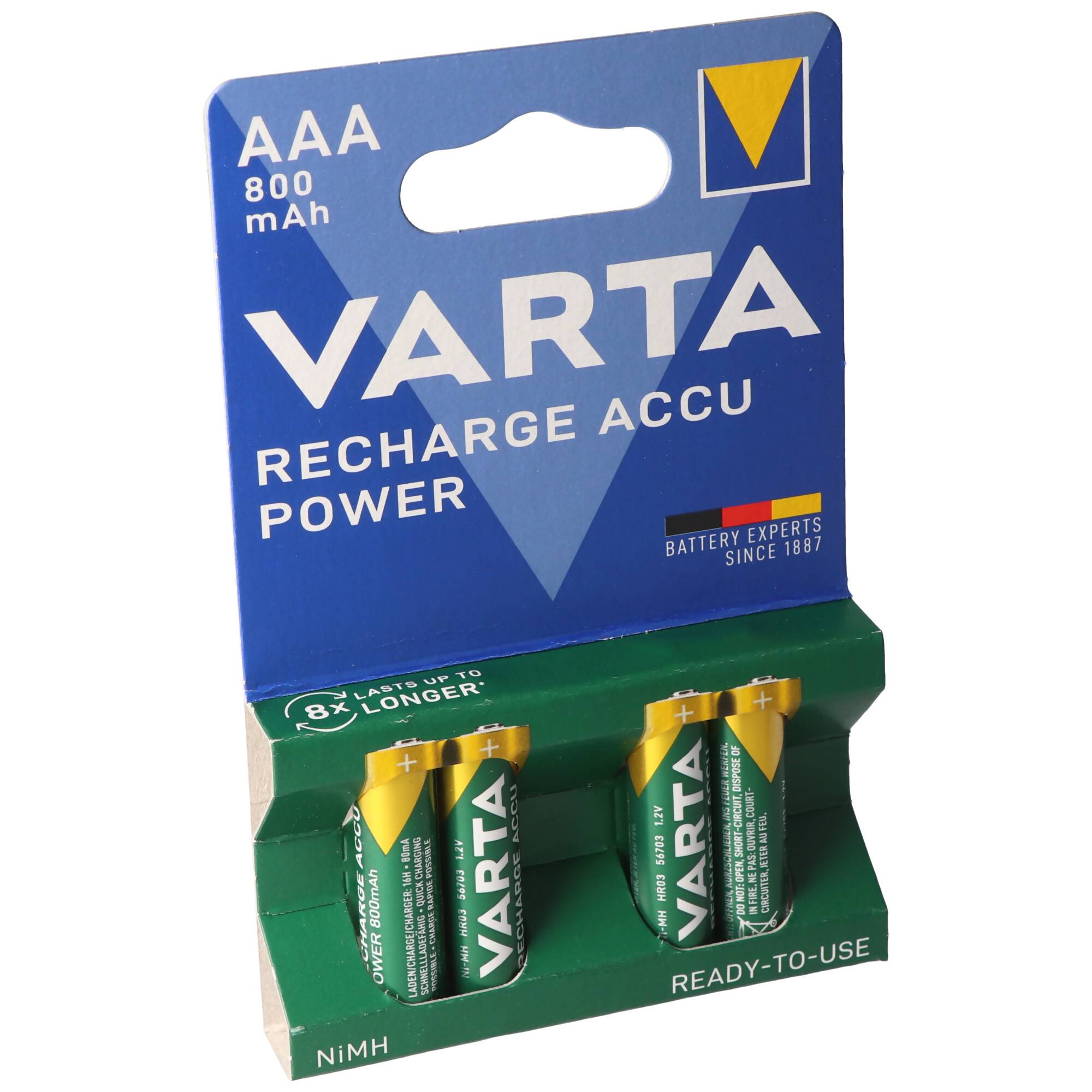 VARTA Ready2use Akku Micro/AAA 56703 800mAh 4er Pack 4008496550616
