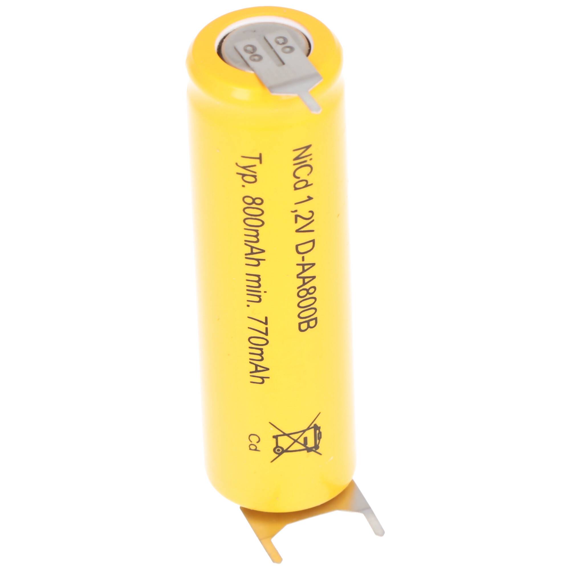 AccuCell Flat Top NiCd Akku 1,2V 780mAh / AA Lötfahne 3-er Print + / -- passend für Notstromanwendungen