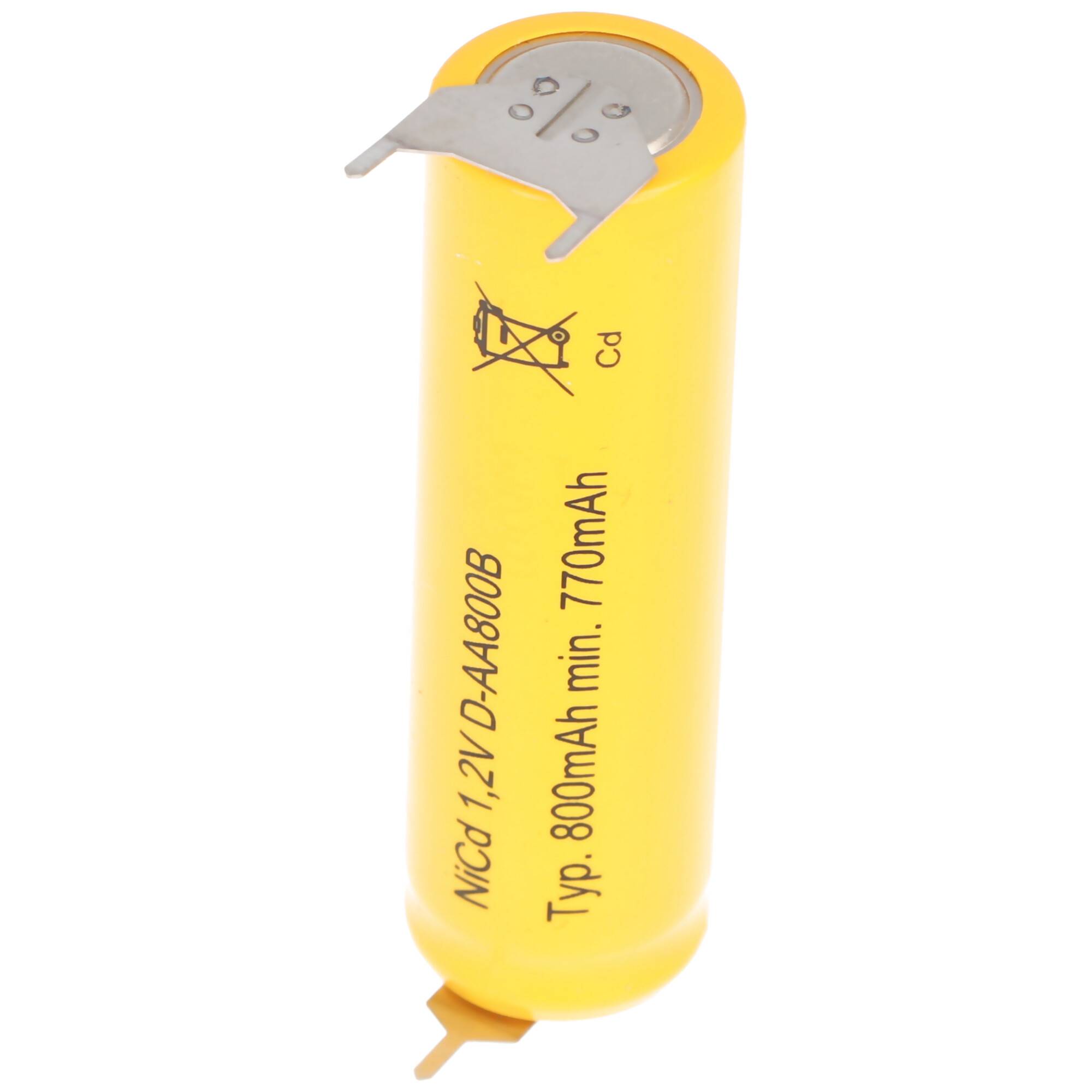 AccuCell Flat Top NiCd Akku 1,2V 780mAh / AA Lötfahne 3-er Print + / -- passend für Notstromanwendungen