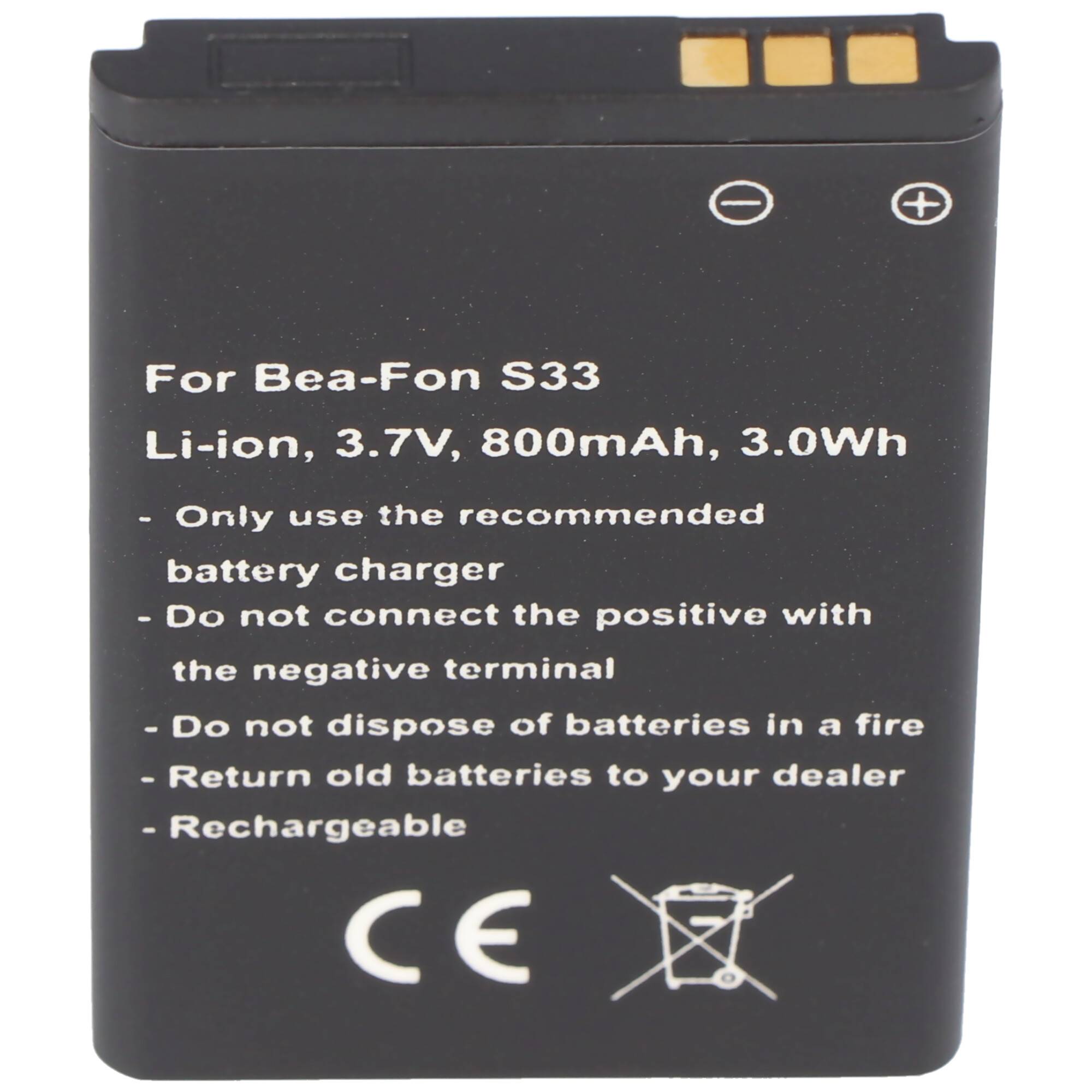 Nachbau Akku kompatibel Bea-Fon S33, C140, C240 Akku 3,7 Volt 800mAh Li-Ion Akku, 53,2 x 34,0 x 4,6mm
