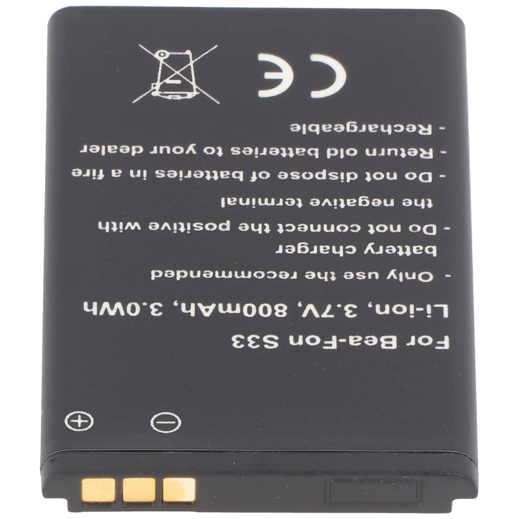 Nachbau Akku kompatibel Bea-Fon S33, C140, C240 Akku 3,7 Volt 800mAh Li-Ion Akku, 53,2 x 34,0 x 4,6mm