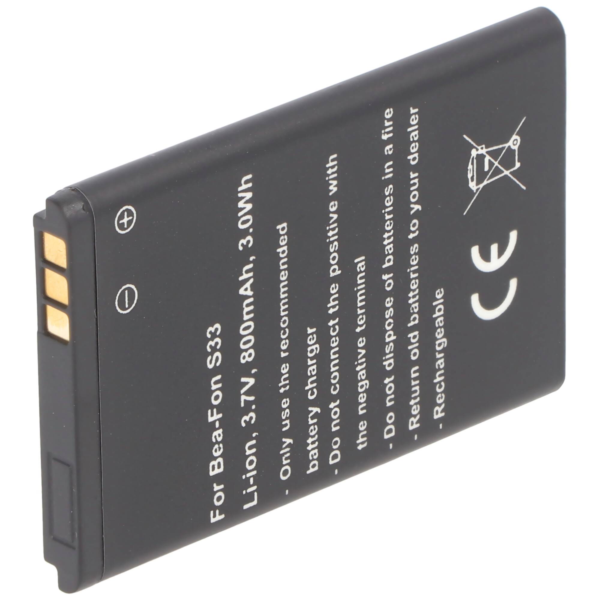 Nachbau Akku kompatibel Bea-Fon S33, C140, C240 Akku 3,7 Volt 800mAh Li-Ion Akku, 53,2 x 34,0 x 4,6mm
