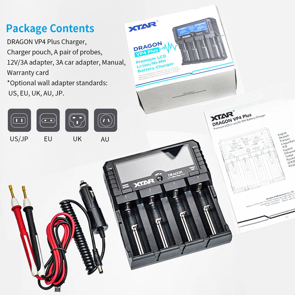 Universal Schnell-Ladegerät für Li-Ion, NiMH und 3s Akkupack, Akkulänge max. 73mm