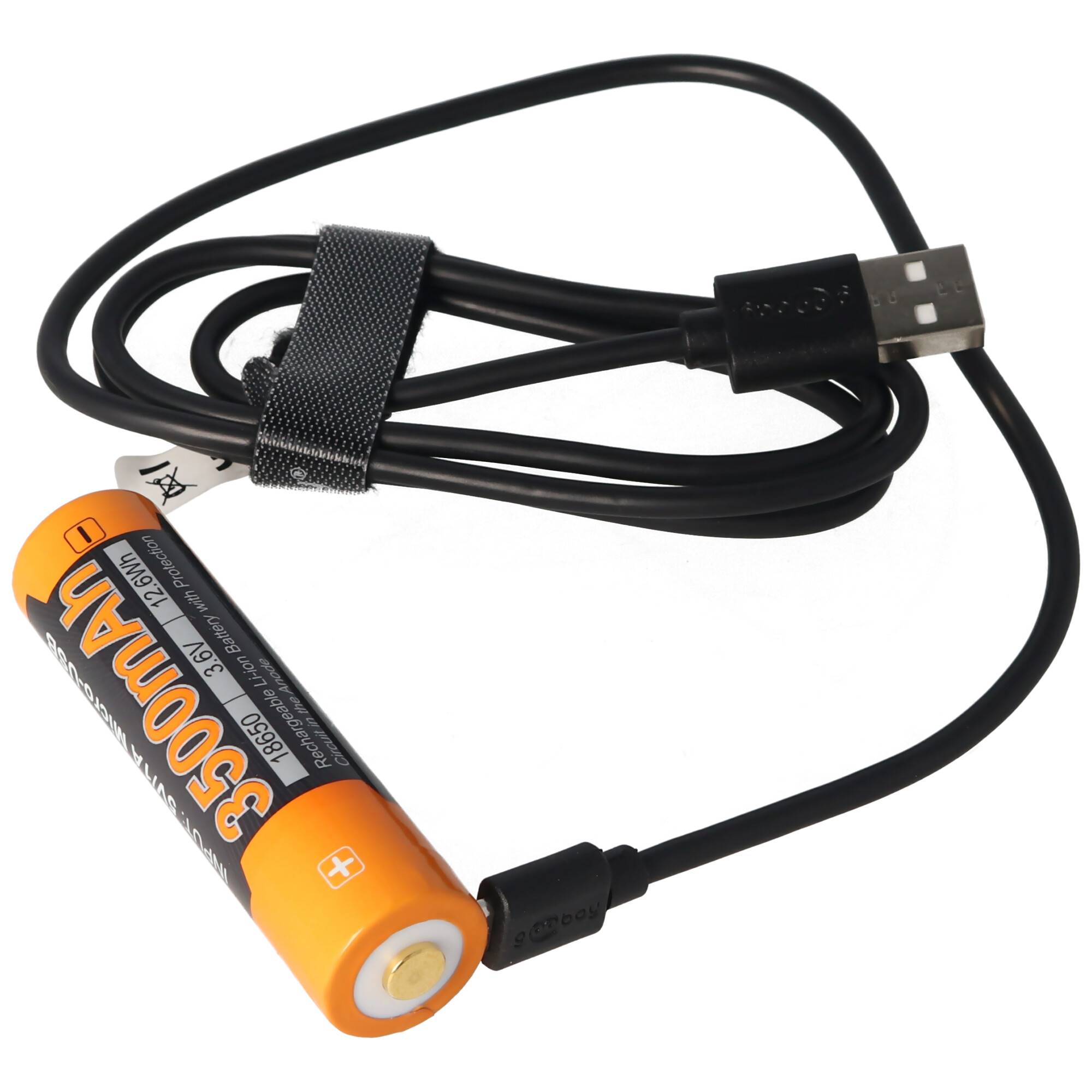 Li-Ion Akku 18650, 3500mAh geschützt mit USB Ladefunktion, 70x18,6mm, mit AccuSafe