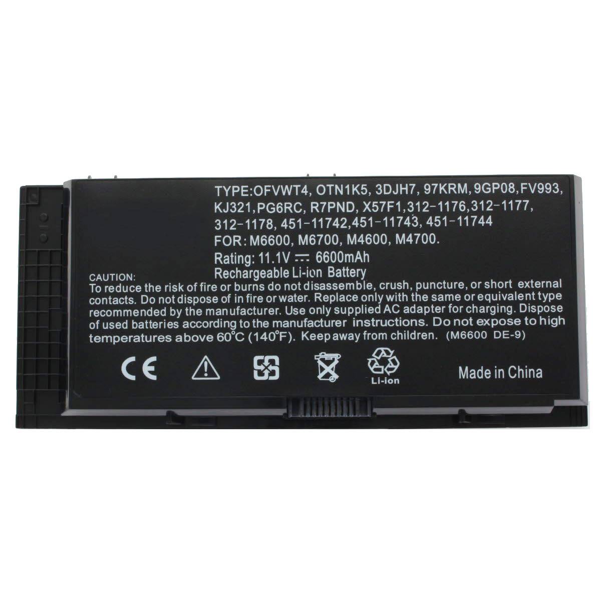 Akku passend für Dell Precision M6600, M6700, 11,1 Volt Li-Ion 6600mAh