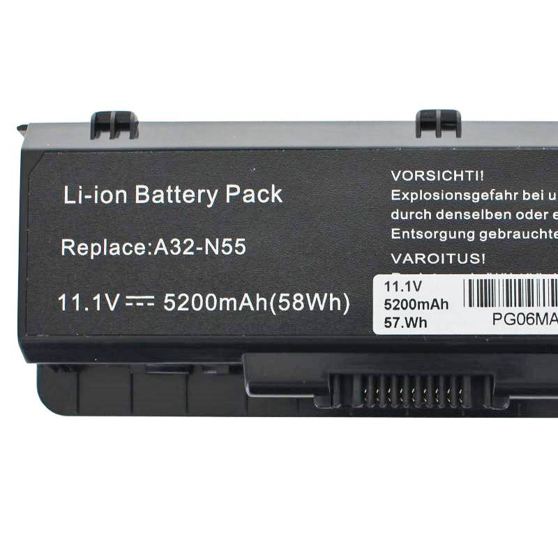Asus N45, N55, N75 Akku A32-N55 Ersatz-Akku 10,8V mit 5200mAh