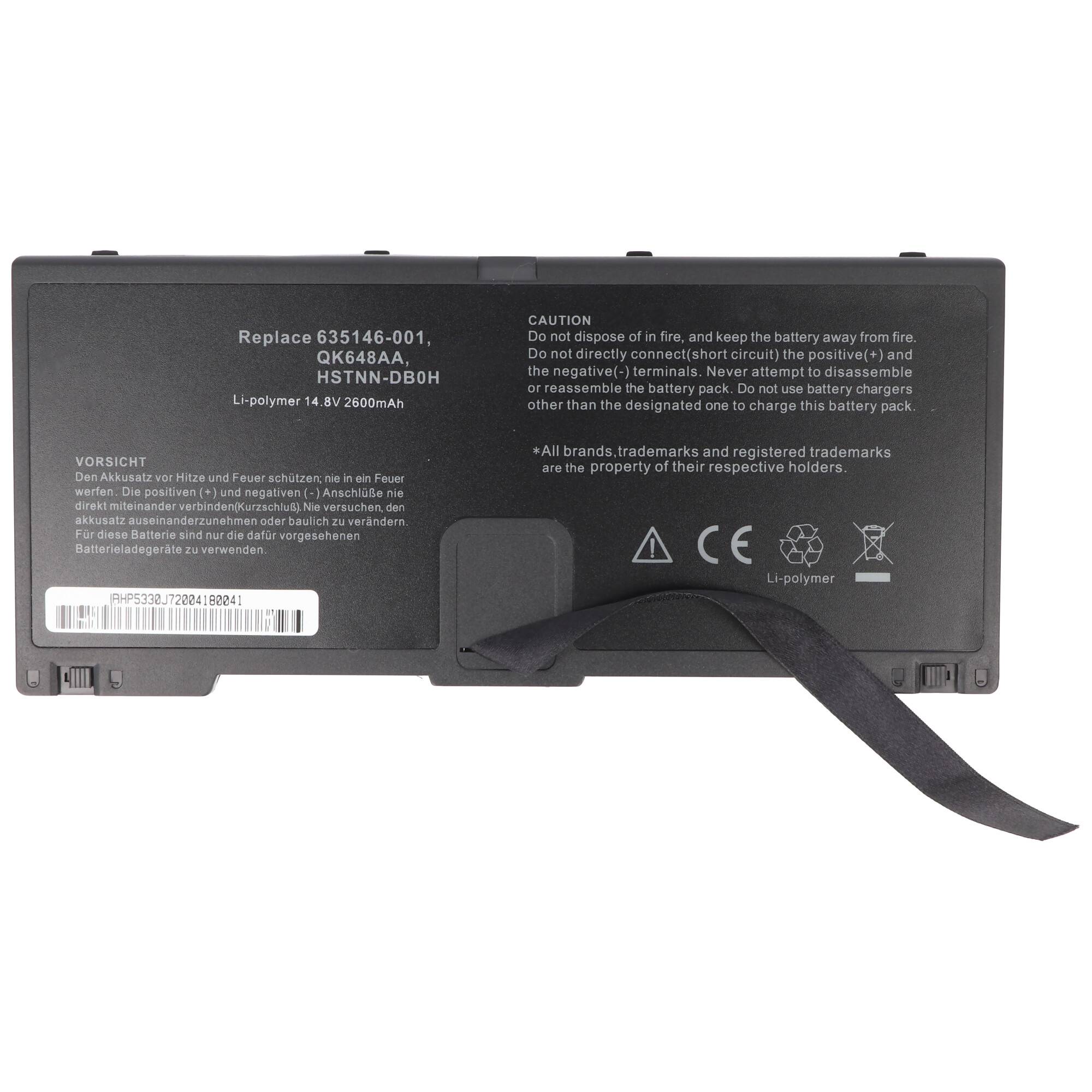 Akku passend für HP HSTNN-DB0H Akku 14,8 Volt Li-Polymer 2600mAh