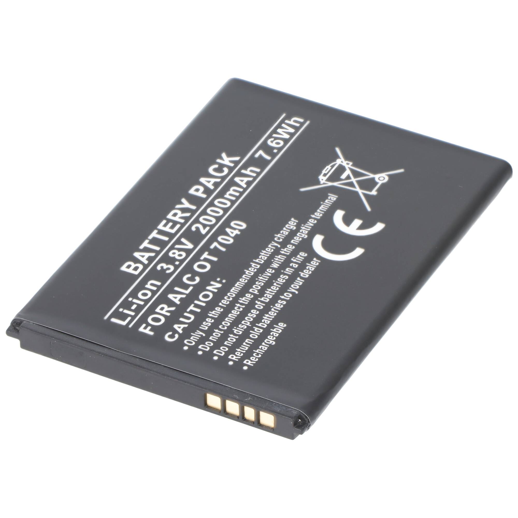 Schwarzes Lithium-Ionen-Akkupack mit Beschriftung „3,8V 2000mAh 7,6Wh