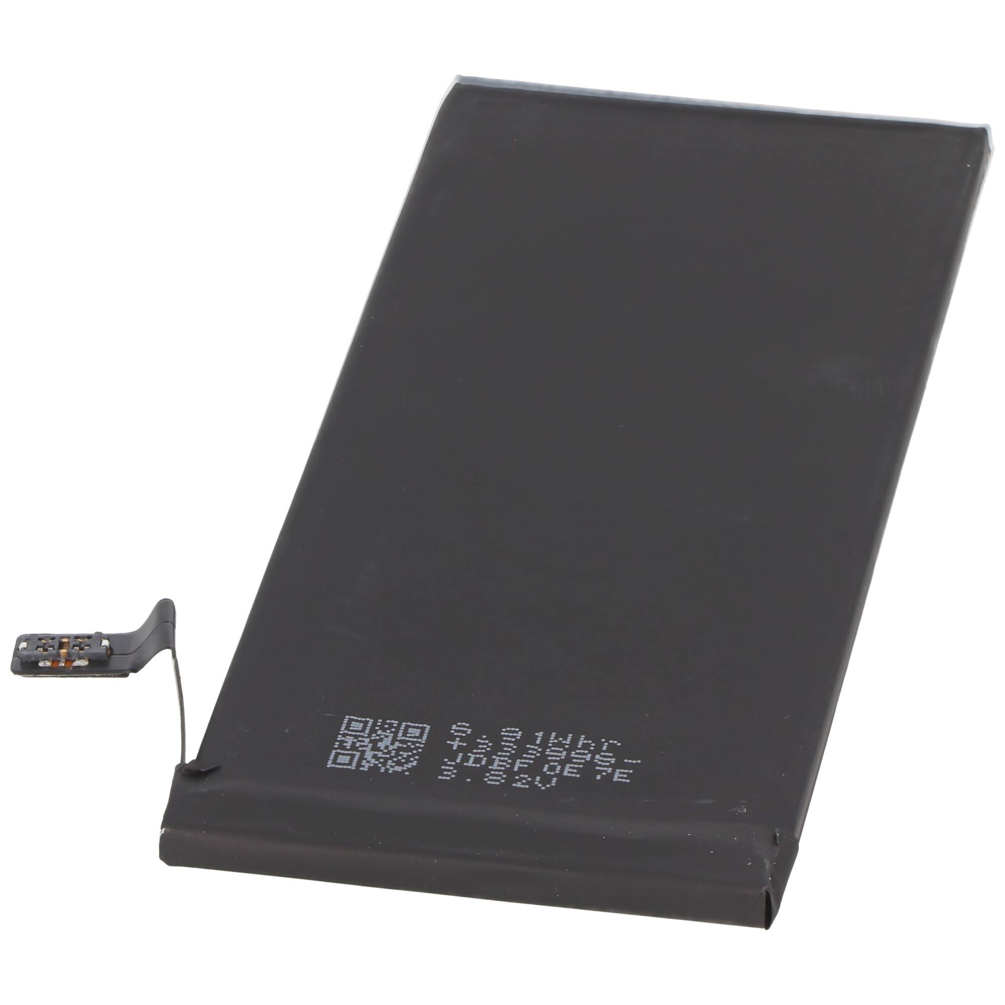 Schwarzes rechteckiges Lithium-Ionen-Akkupack mit einer kleinen Anschlusslasche und gedrucktem QR-Code/Label nahe der unteren Kante.