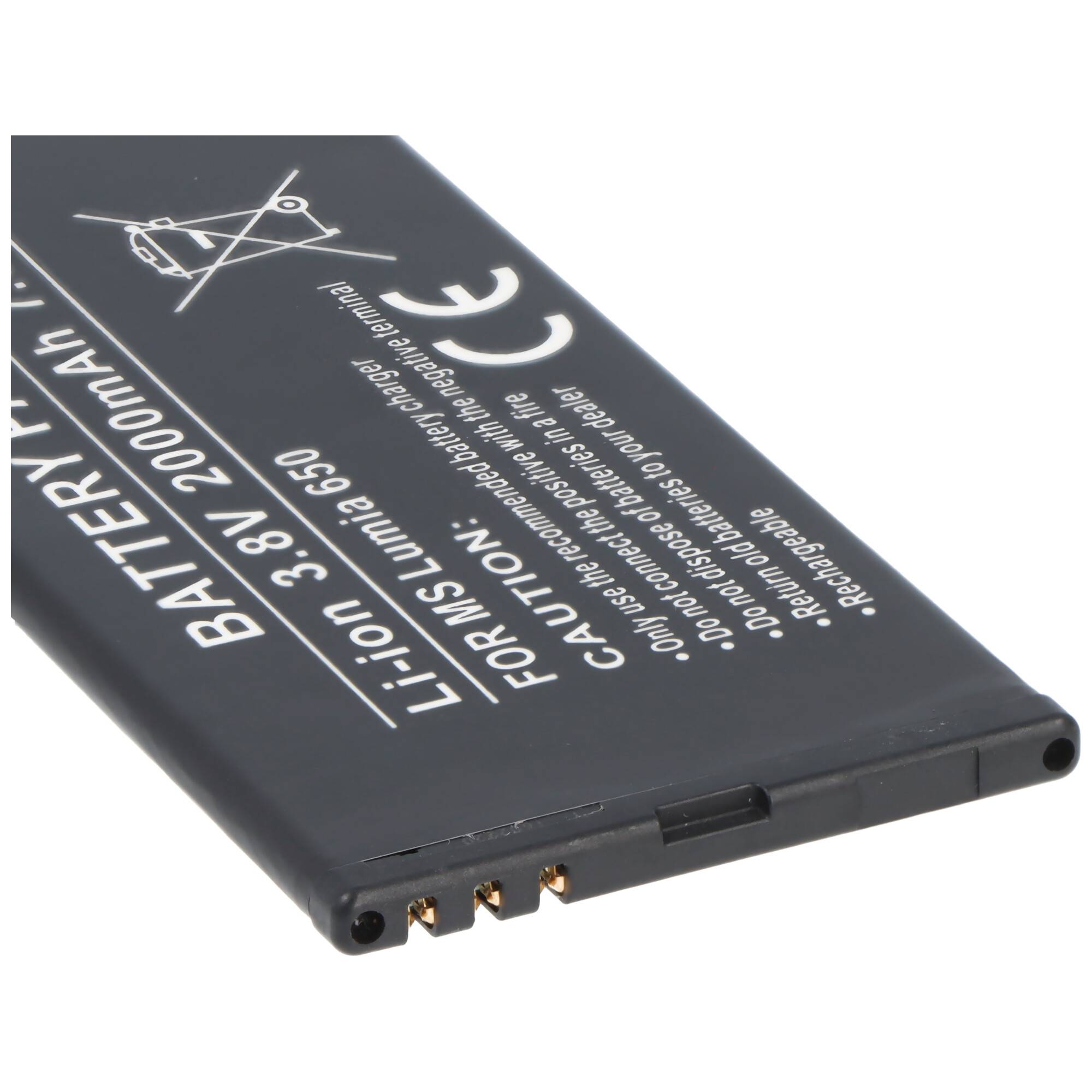 Schwarzes Lithium-Ionen-Smartphone-Akku-Pack mit der Bezeichnung „BATTERY 2000mAh