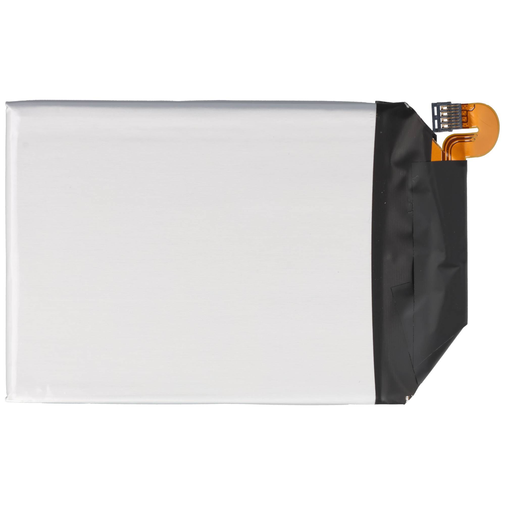 Rechteckige Silber-Lithium-Ionen-Batterie in Beutelform mit schwarzem versiegeltem Rand und orangefarbigem Anschlusslaschen auf der rechten Seite.