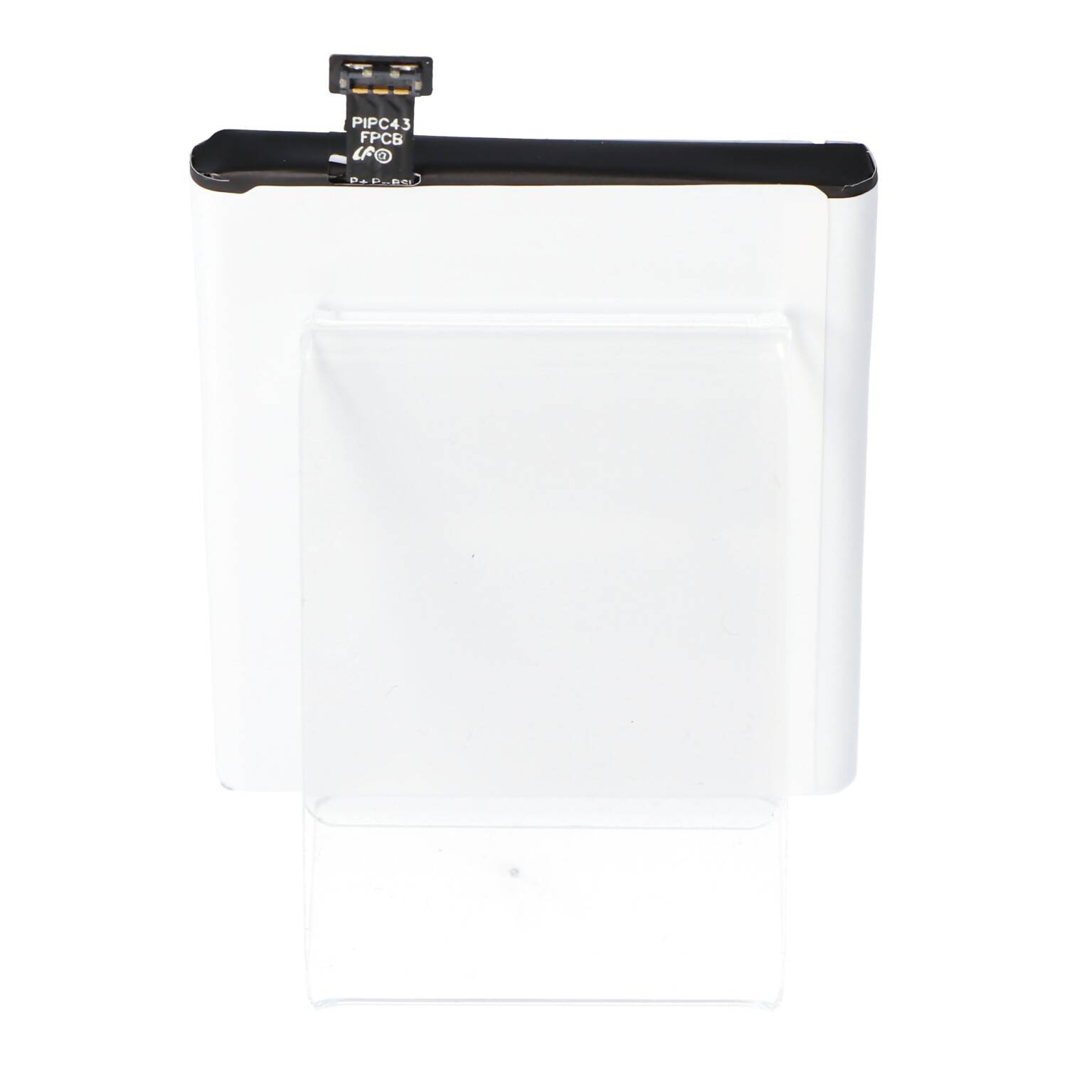 Ein kleiner Touchscreen-Digitizer mit schwarzem Flachbandkabel und Stecker oben, auf weißem Hintergrund dargestellt.