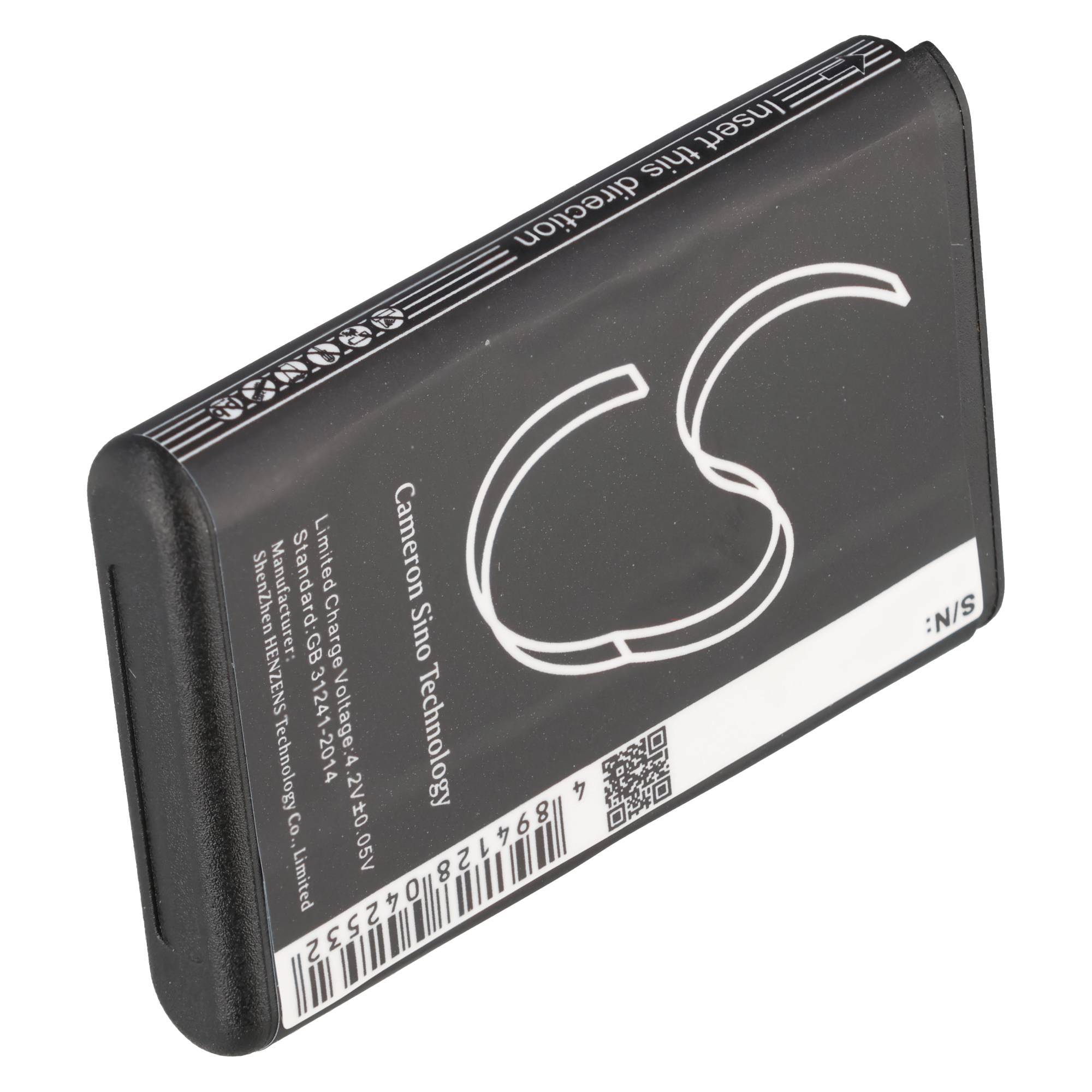 Ein schwarzes rechteckiges wiederaufladbares Batteriepack mit der Aufschrift 