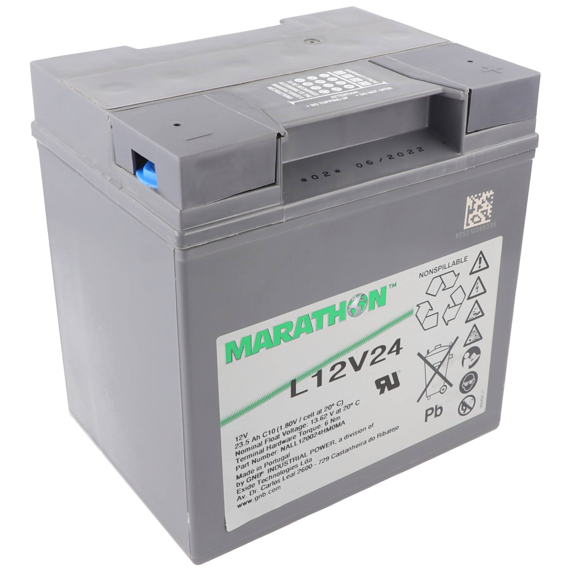 Graue wiederaufladbare Batterie mit der Bezeichnung 