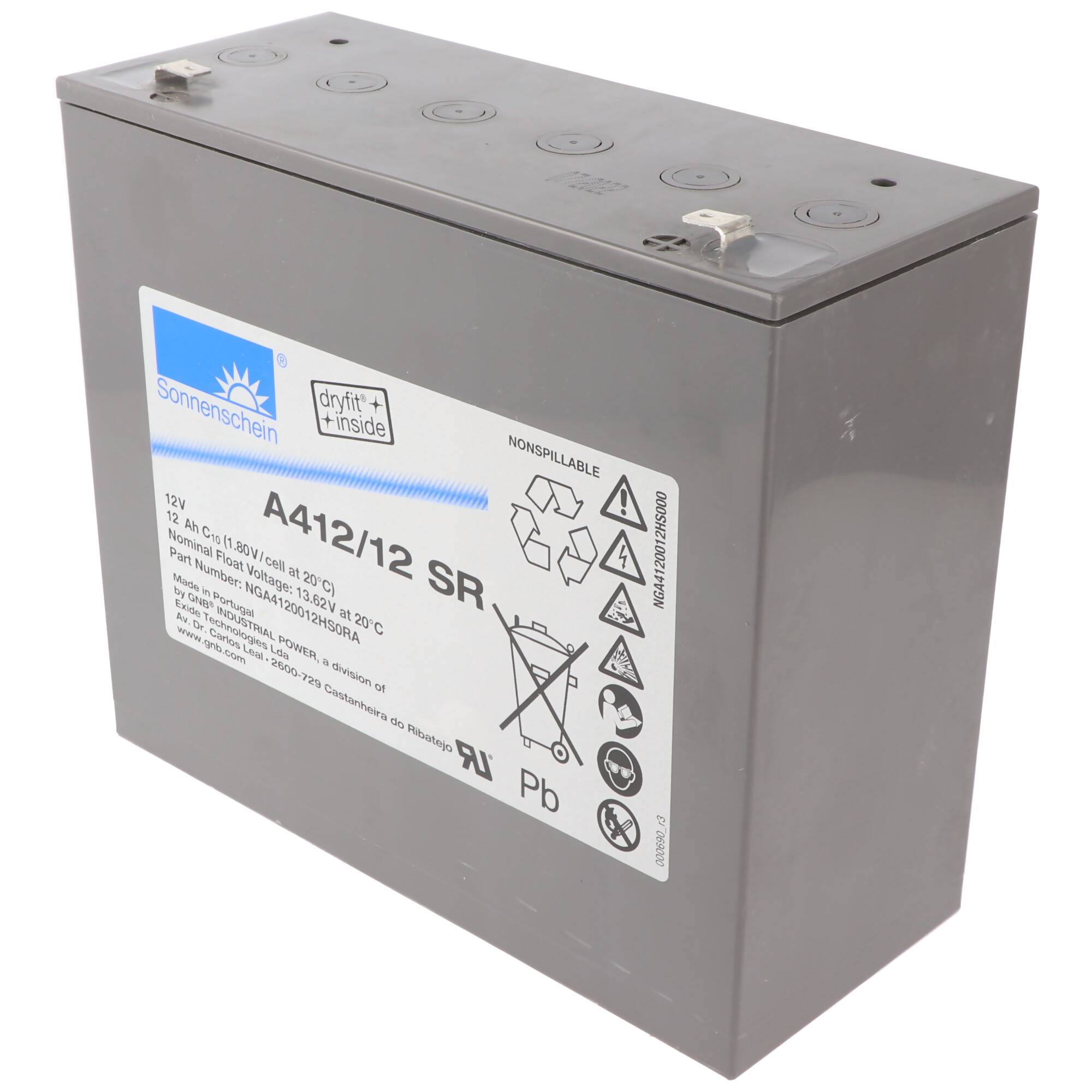Graue 12V Sonnenschein Blei-Säure-Batterie mit der Bezeichnung „A412/12 SR