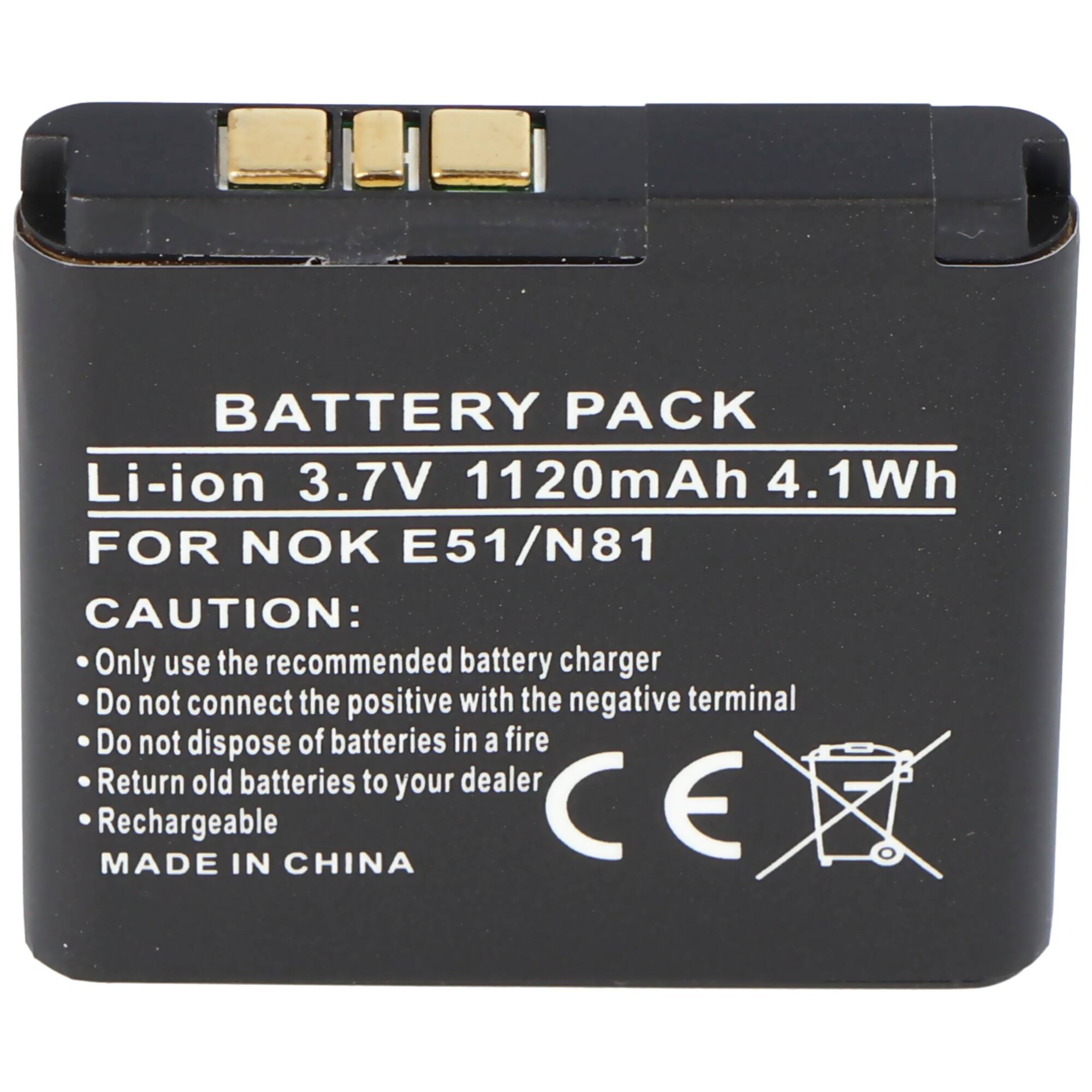 Schwarzer Nokia-Telefonakku mit Beschriftung „Li-ion 3,7V 1120mAh 4,1Wh