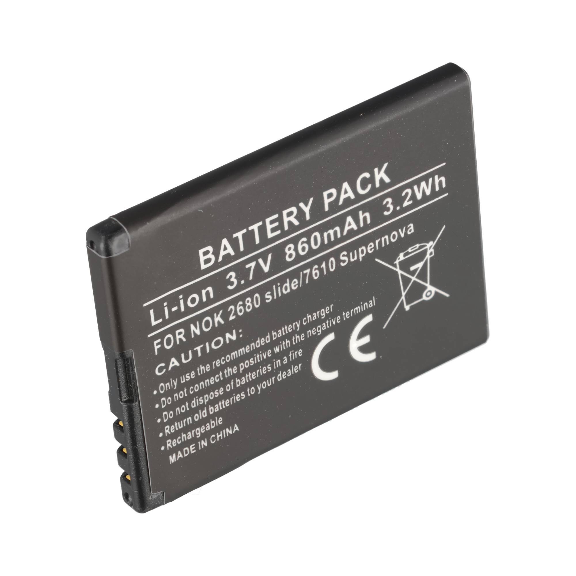 Schwarzes Nokia Li-Ionen-Akkupack mit Bezeichnung 3,7V 860mAh 3,2Wh für Nokia 2680 slide/7610 Supernova.
