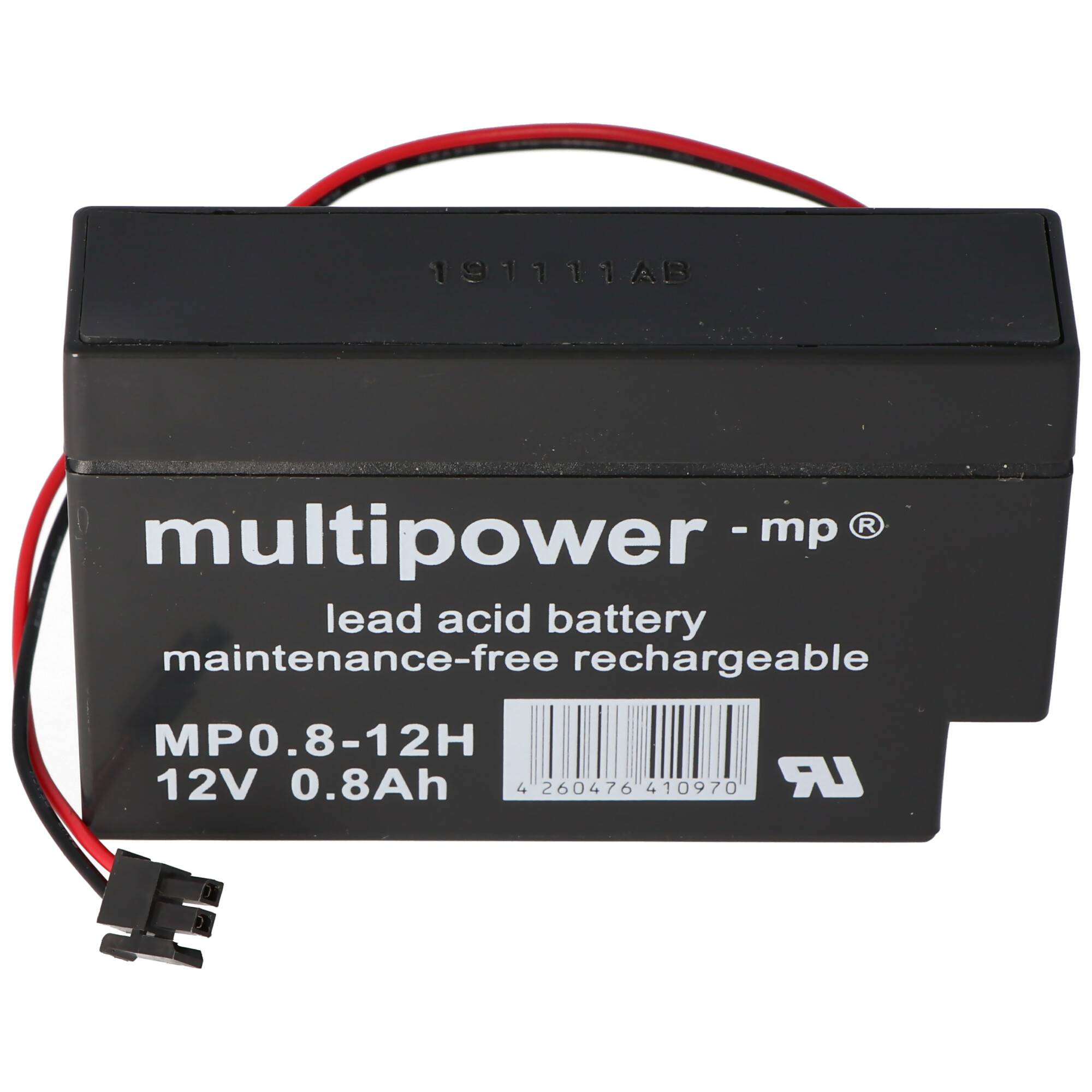 Multipower MP0.8-12H Blei Akku mit Molex 43025-200 Stecker schwarz, Akku für Solar Rollomatic DFR 2000 Nr. 1/Solar, Visi