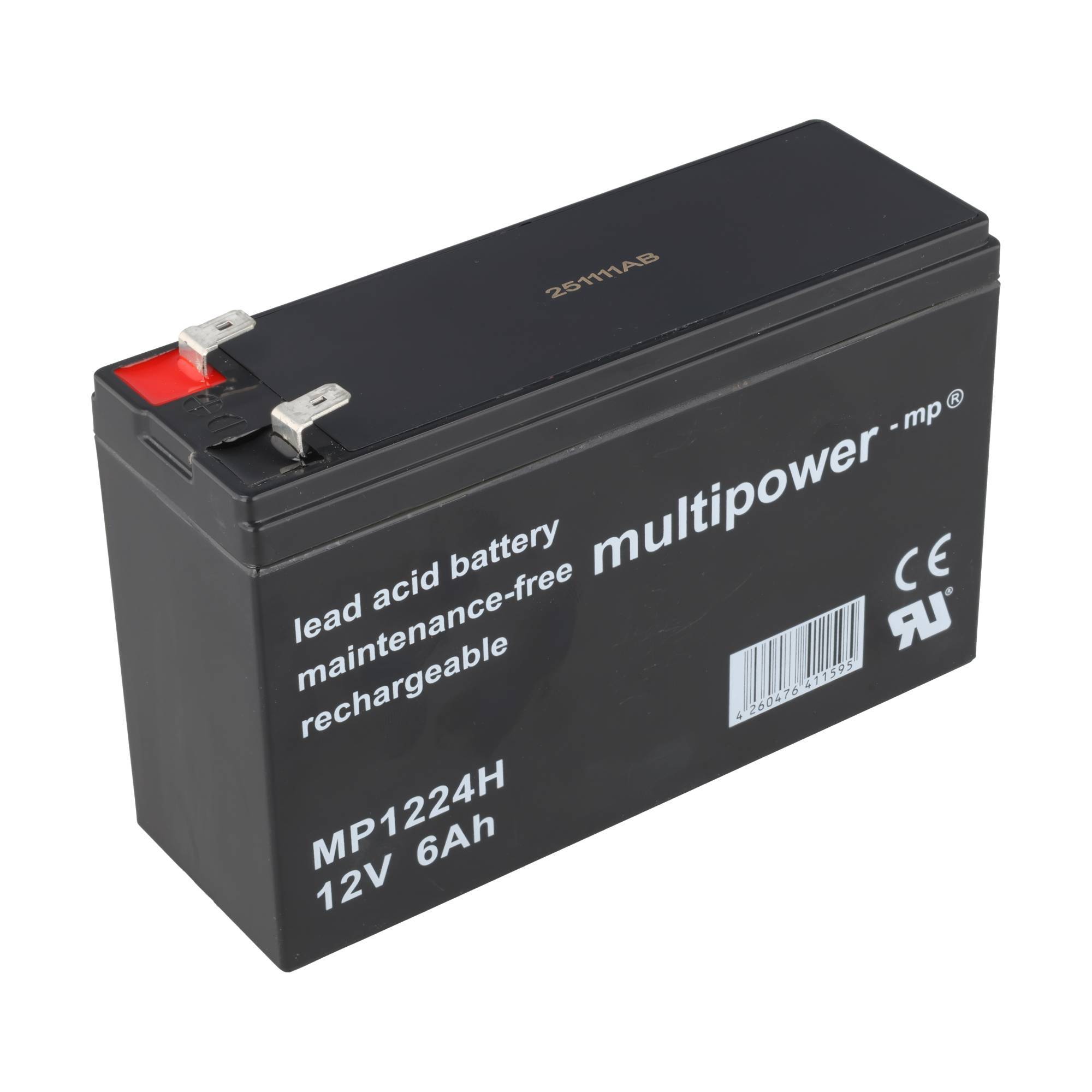 Schwarze 12V 6Ah wiederaufladbare Blei-Säure-Batterie mit zwei Metallklemmen und 