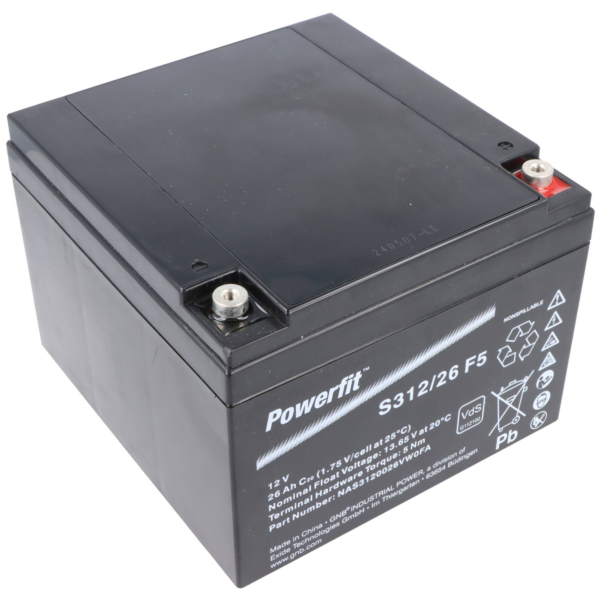 Exide Powerfit S312/26 F5 Blei Akku, 12V, 26000mAh, 312Wh