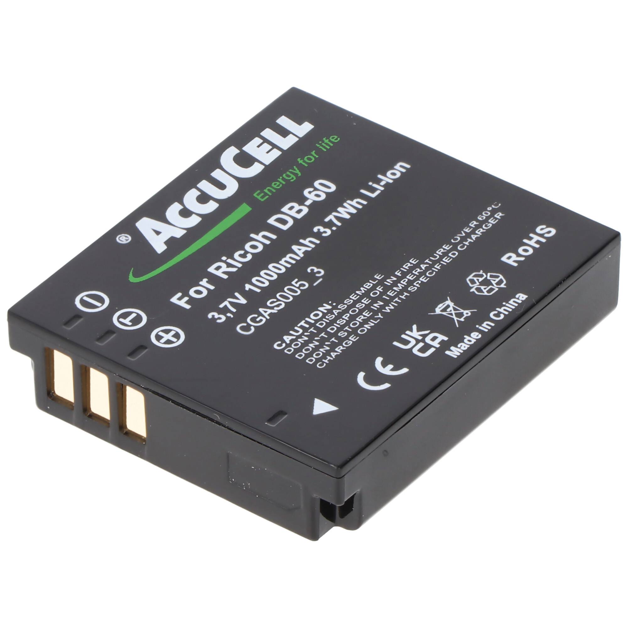AccuCell Akku passend für Ricoh DB-60, DB-65, Caplio R3, R30, GR