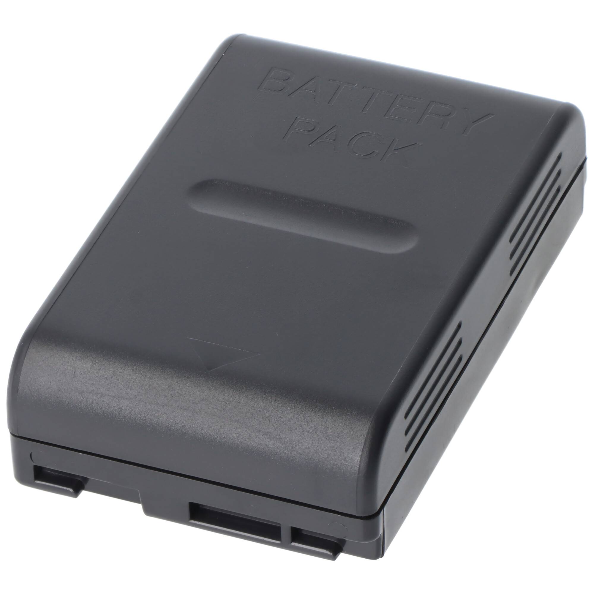 Schwarzes rechteckiges Batteriepack mit geprägtem Text „BATTERY PACK