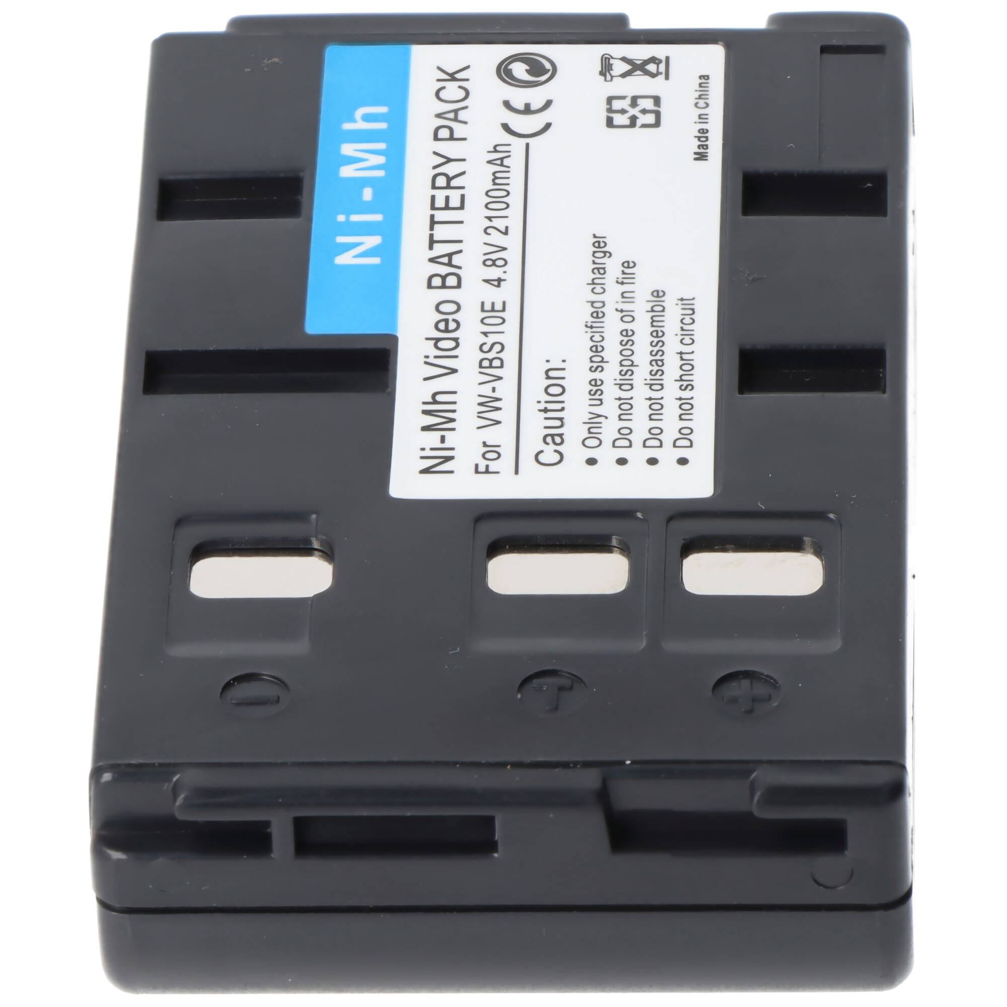 Schwarzer Ni-MH Videobatterieblock mit der Bezeichnung „WB-150E 4,8V 2100mAh