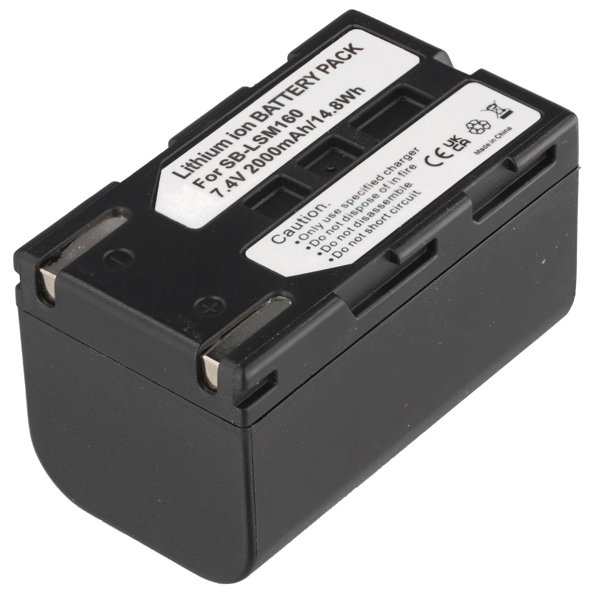 Schwarzes Lithium-Ionen-Akkupack mit der Bezeichnung „7,4 V 2000 mAh/14,8 Wh