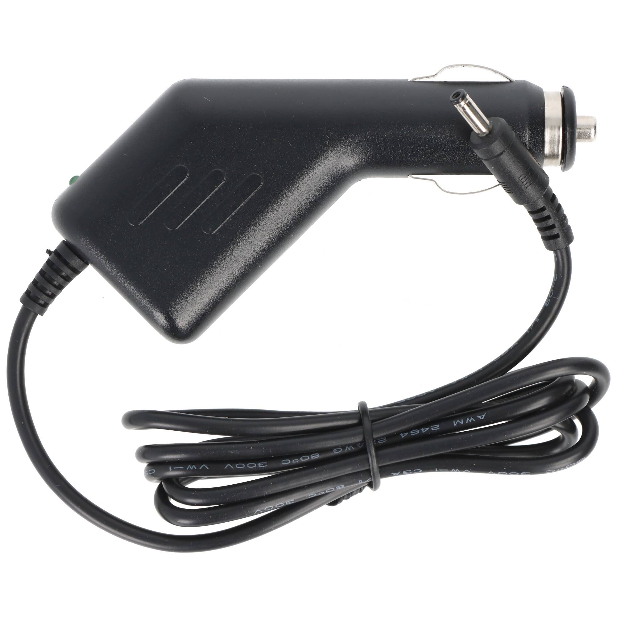 Schwarzer Autokfz-Zigarettenanzünder-Stromanschlussadapter mit angebrachtem Kabel und Spiralkabel auf weißem Hintergrund.