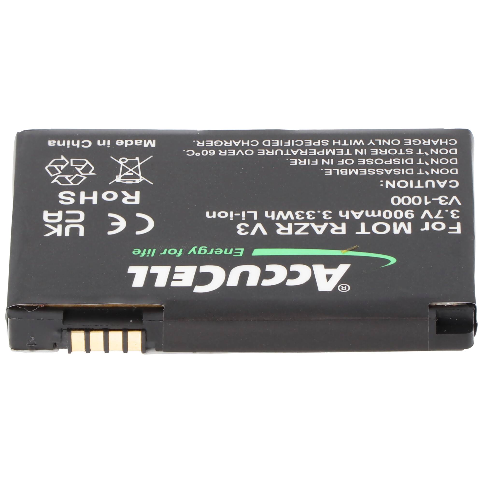 AccuCell Akku passend für Motorola V3 Razr, PEBL SNN5696, BA700, 900mAh