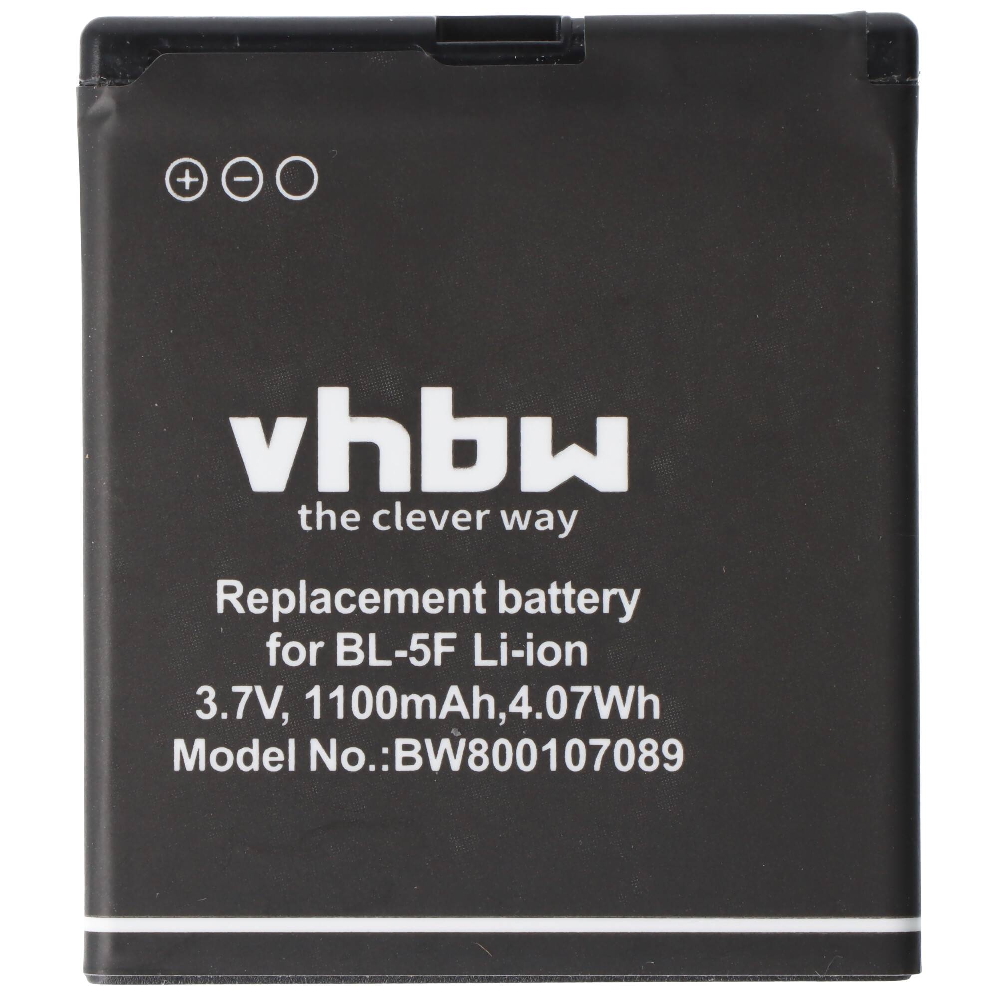 Schwarzer vhbw Ersatzakku für BL-5F Li-Ion, mit Bezeichnung 3,7V 1100mAh 4,07Wh, Modell BW800107089.