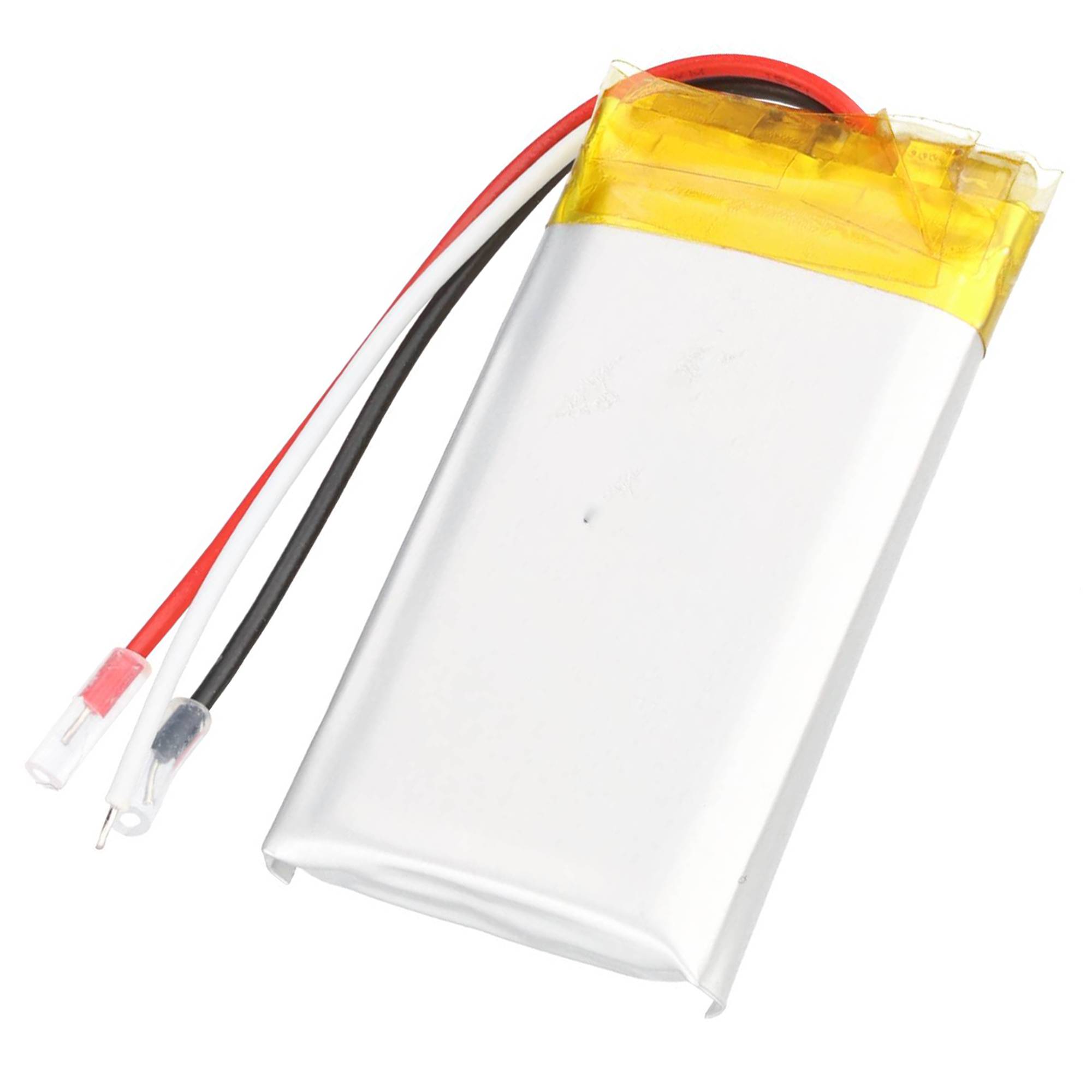 Silber-Lithium-Polymer-Batterie mit roten und schwarzen Drähten und Anschlüssen, die oben angebracht sind