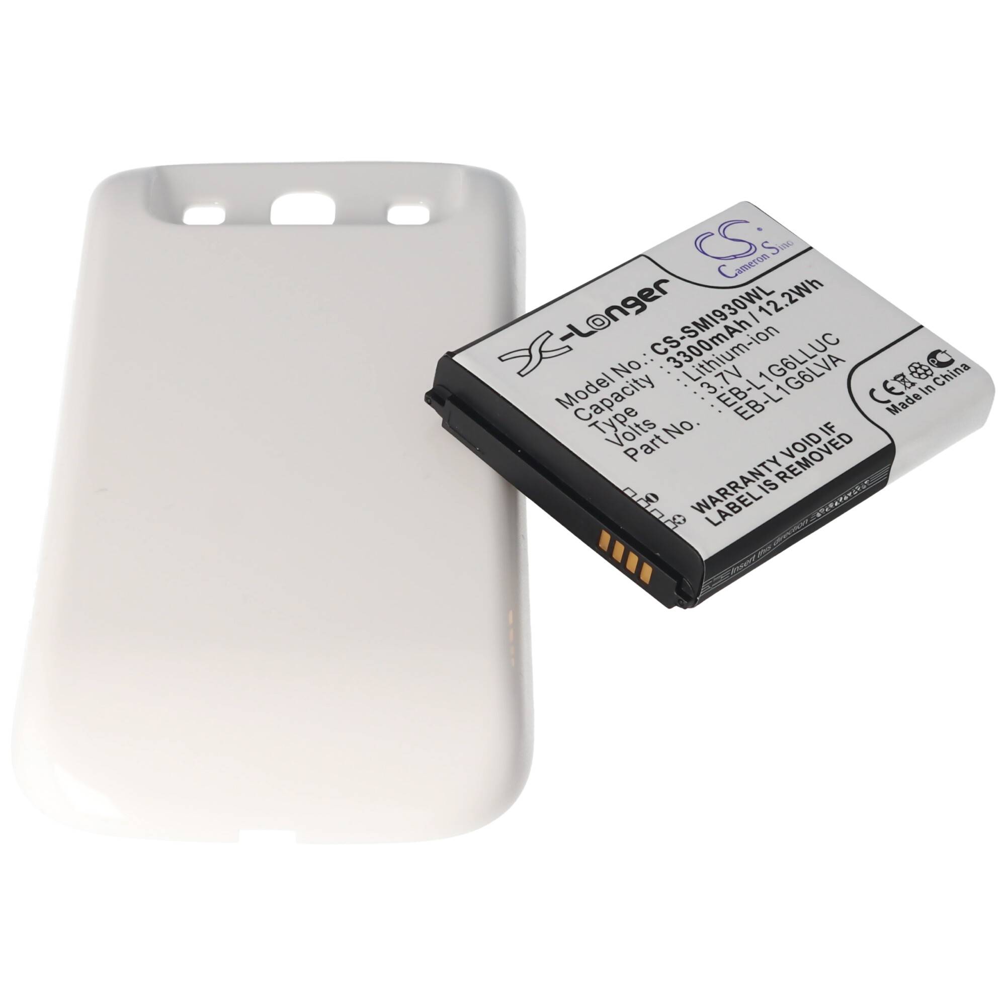 Akku passend für Samsung Galaxy S III, Samsung GT-I9300, Deckel marble-white 3300mAh