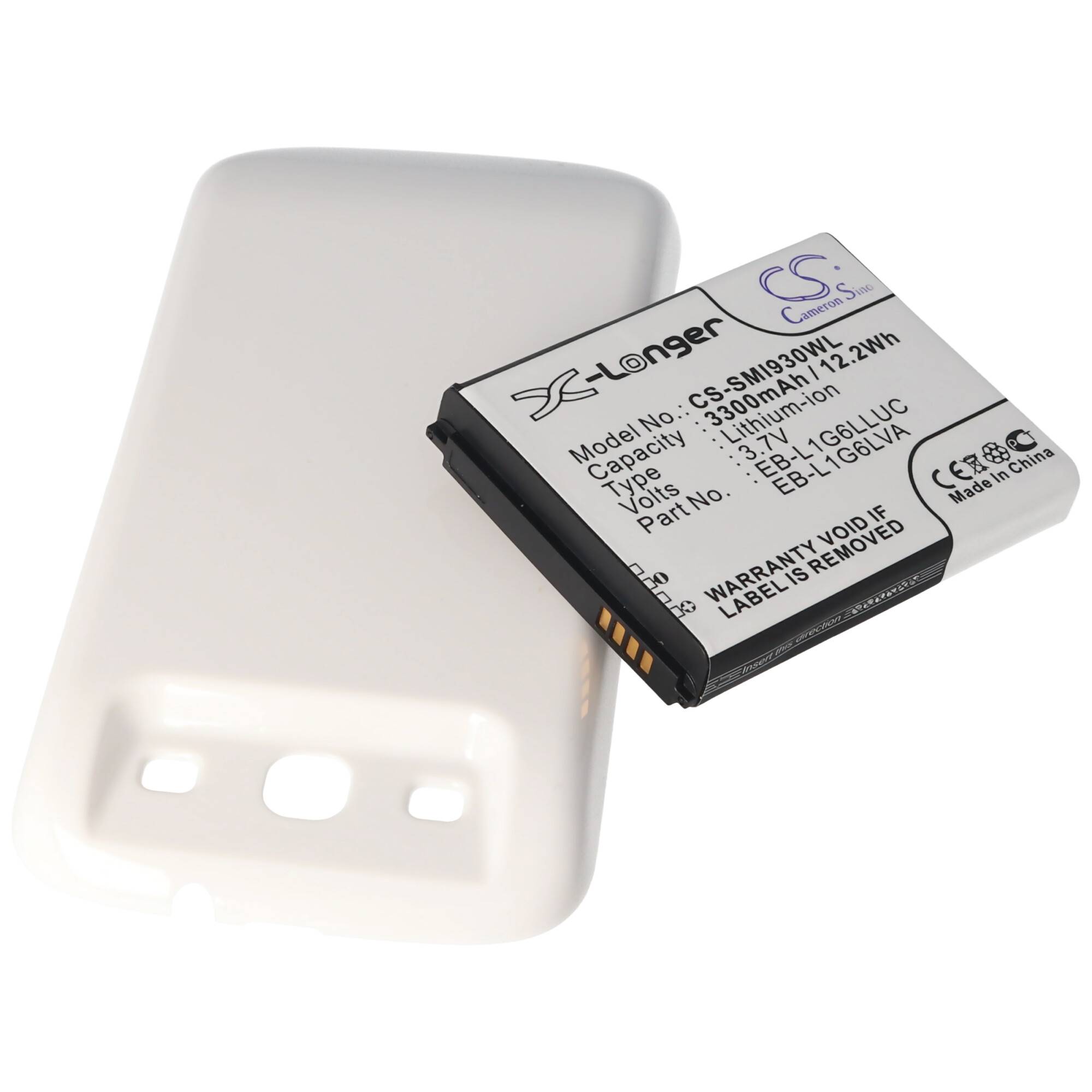 Akku passend für Samsung Galaxy S III, Samsung GT-I9300, Deckel marble-white 3300mAh