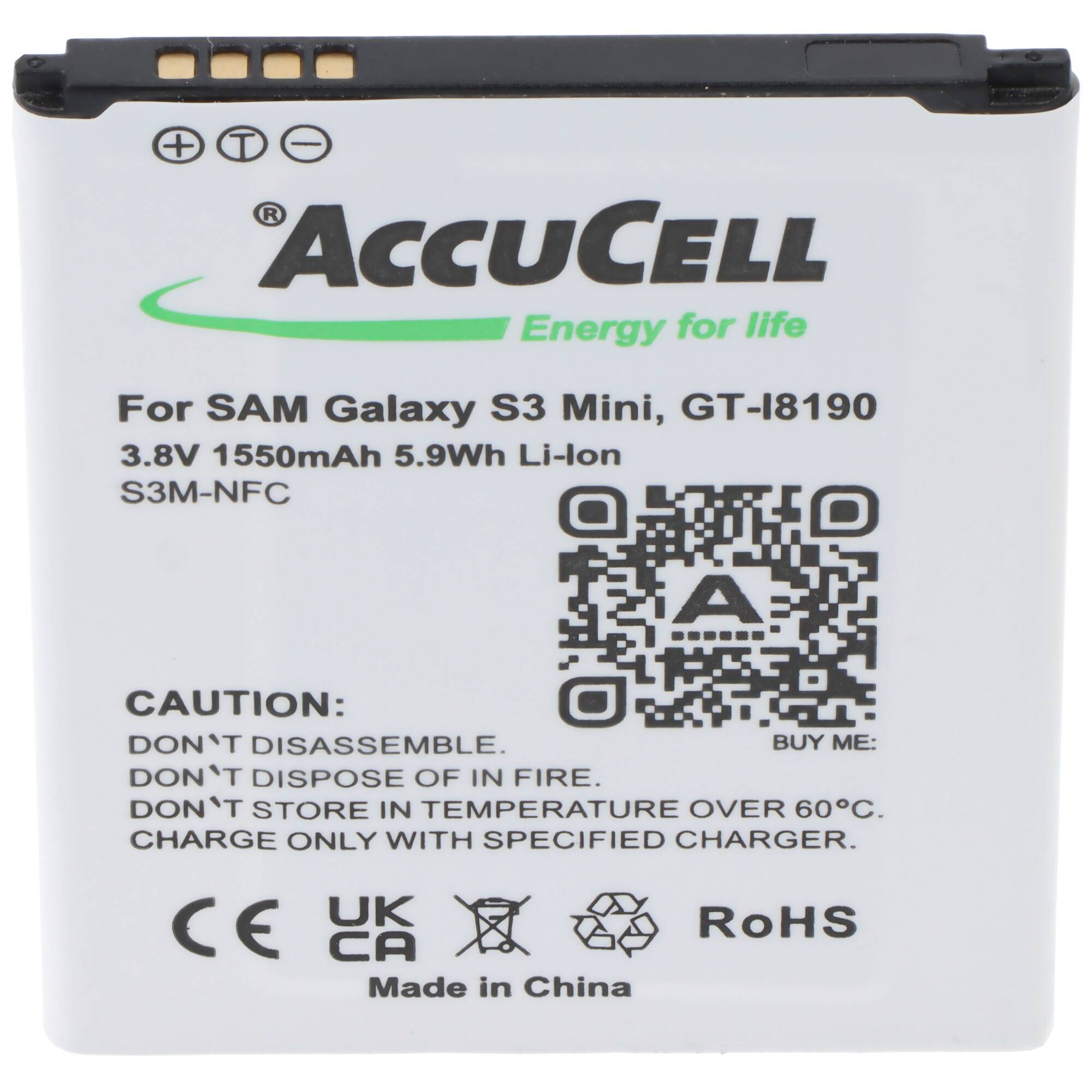 Akku passend für Samsung Handy Galaxy S III Mini, Samsung GT-I8190, EB-L1M7FLU mit NFC, 60,4x50,3x4,2mm