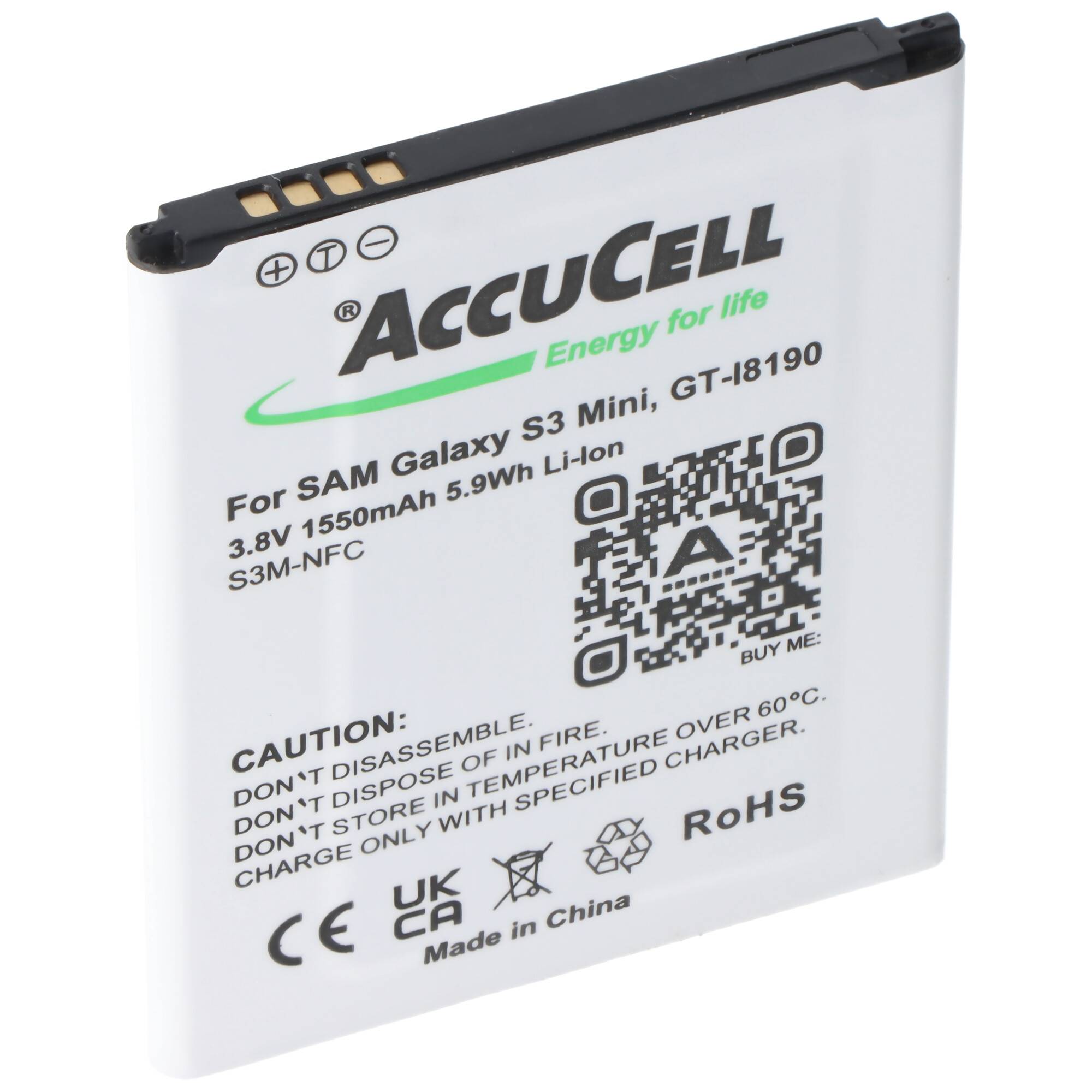 Akku passend für Samsung Handy Galaxy S III Mini, Samsung GT-I8190, EB-L1M7FLU mit NFC, 60,4x50,3x4,2mm