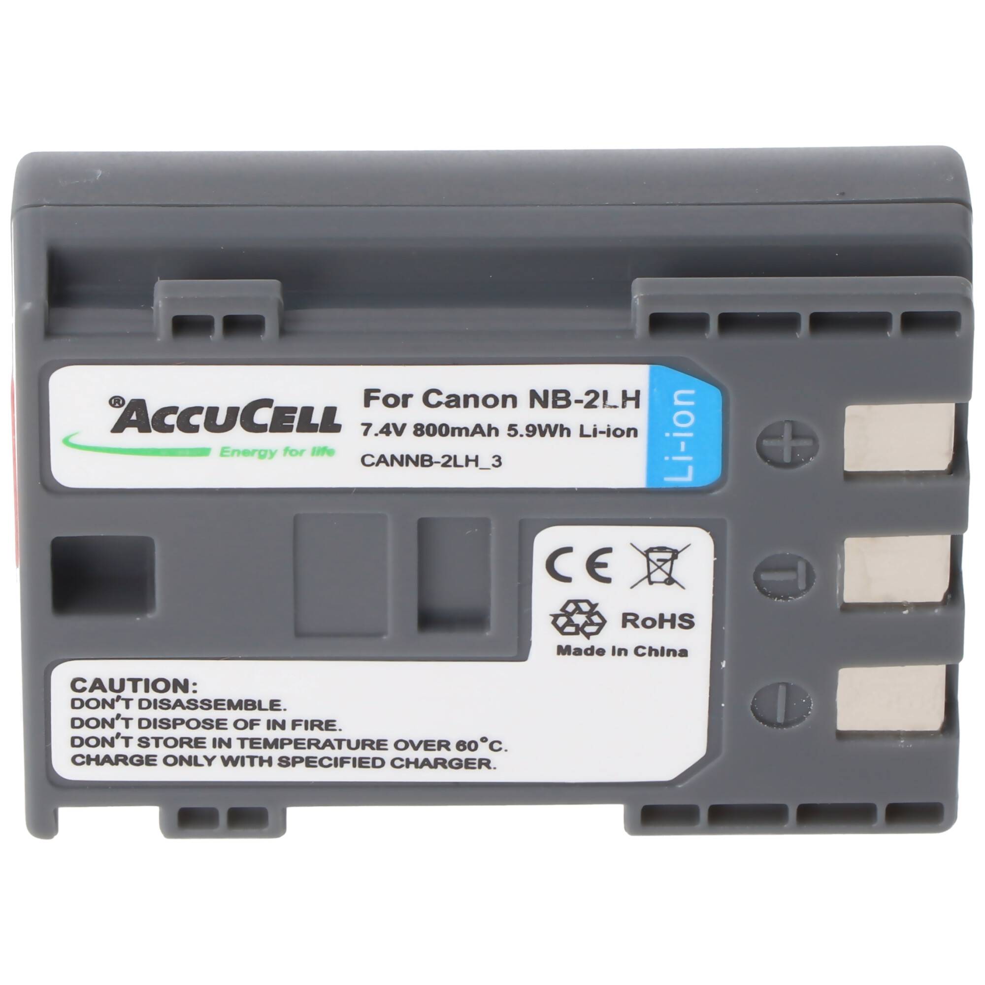 AccuCell Akku passend für Canon NB-2L E160814 Battery Pack NB-2LH, Li-ion, 800mAh