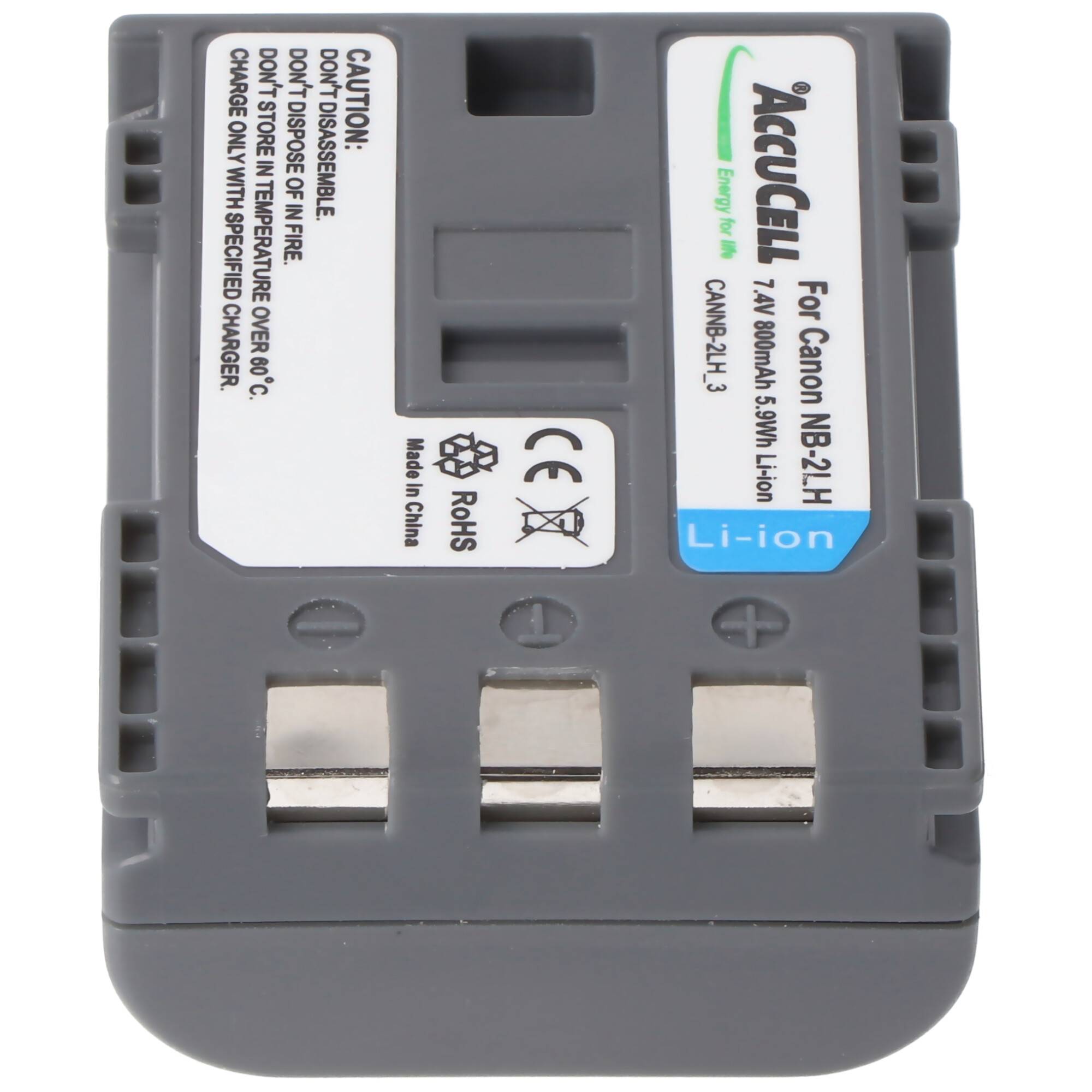 AccuCell Akku passend für Canon NB-2L E160814 Battery Pack NB-2LH, Li-ion, 800mAh