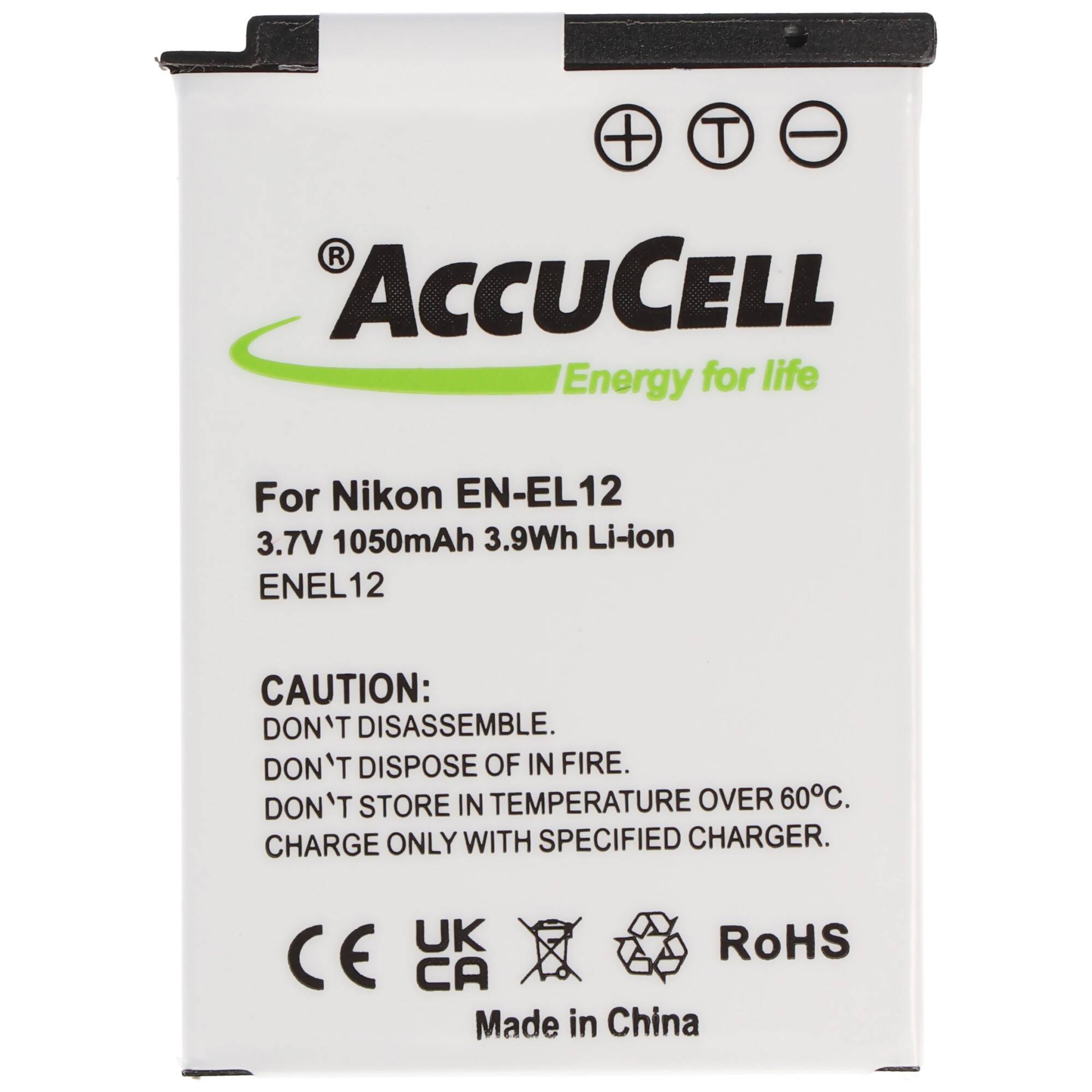 Akku passend für Nikon EN-EL12 Akku, CoolPix S610, S610C, S710, 44,5 x 31,9 x 7,9mm