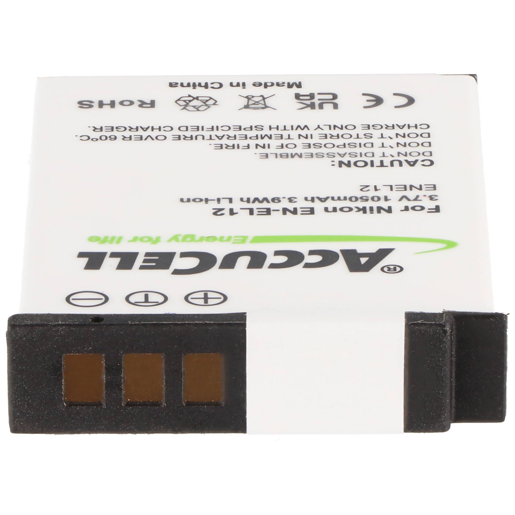 Akku passend für Nikon EN-EL12 Akku, CoolPix S610, S610C, S710, 44,5 x 31,9 x 7,9mm