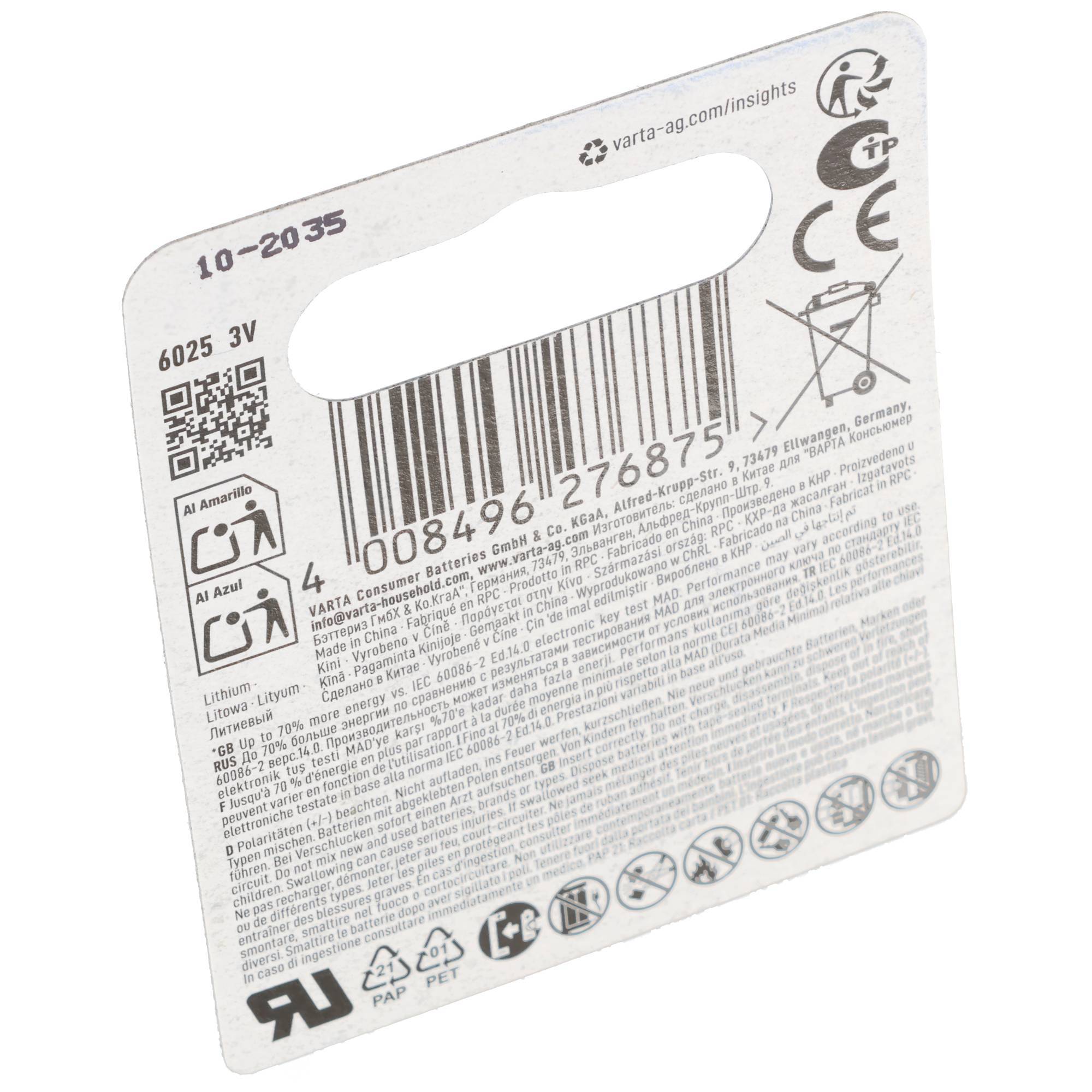 Varta CR2025 Lithium Batterie