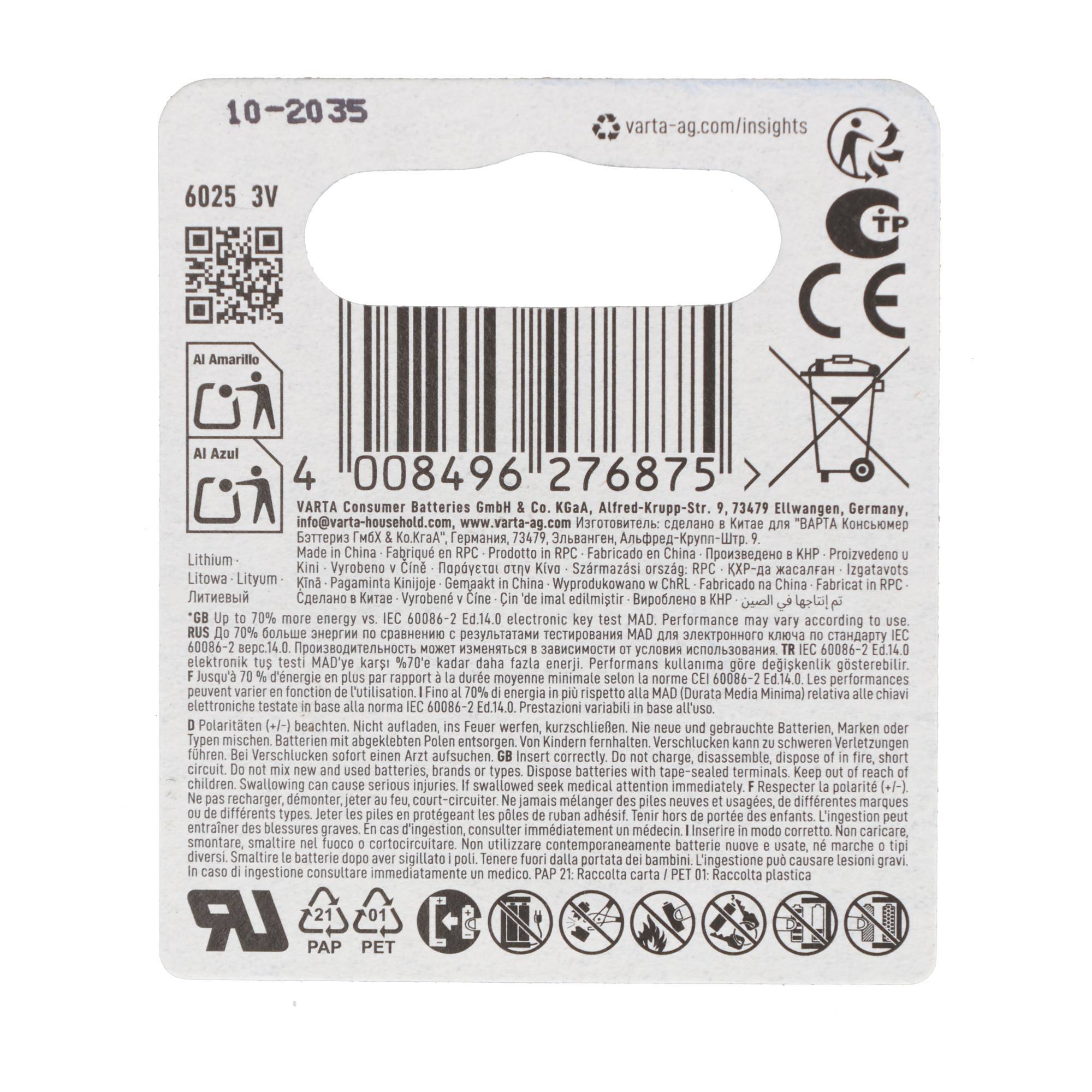 Varta CR2025 Lithium Batterie
