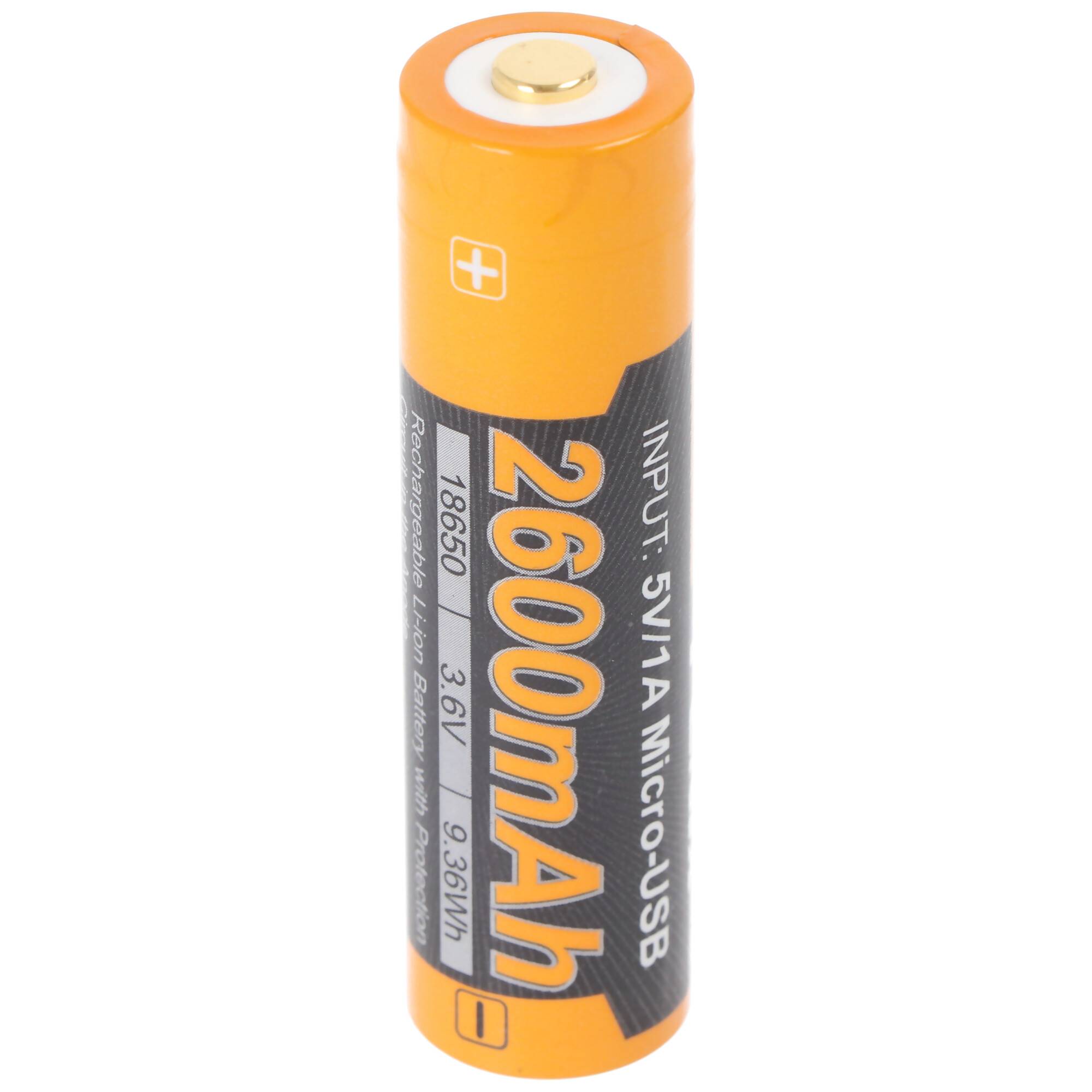 Li-Ion Akku 18650, mehrfach geschützt mit USB Ladefunktion, 70x18,6mm 1 Stück mit AccuCell AccuSafe