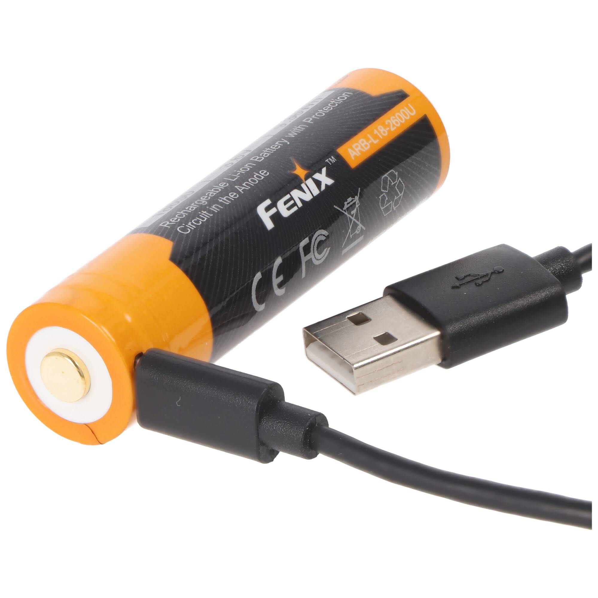 Li-Ion Akku 18650, mehrfach geschützt mit USB Ladefunktion, 70x18,6mm 1 Stück mit AccuCell AccuSafe