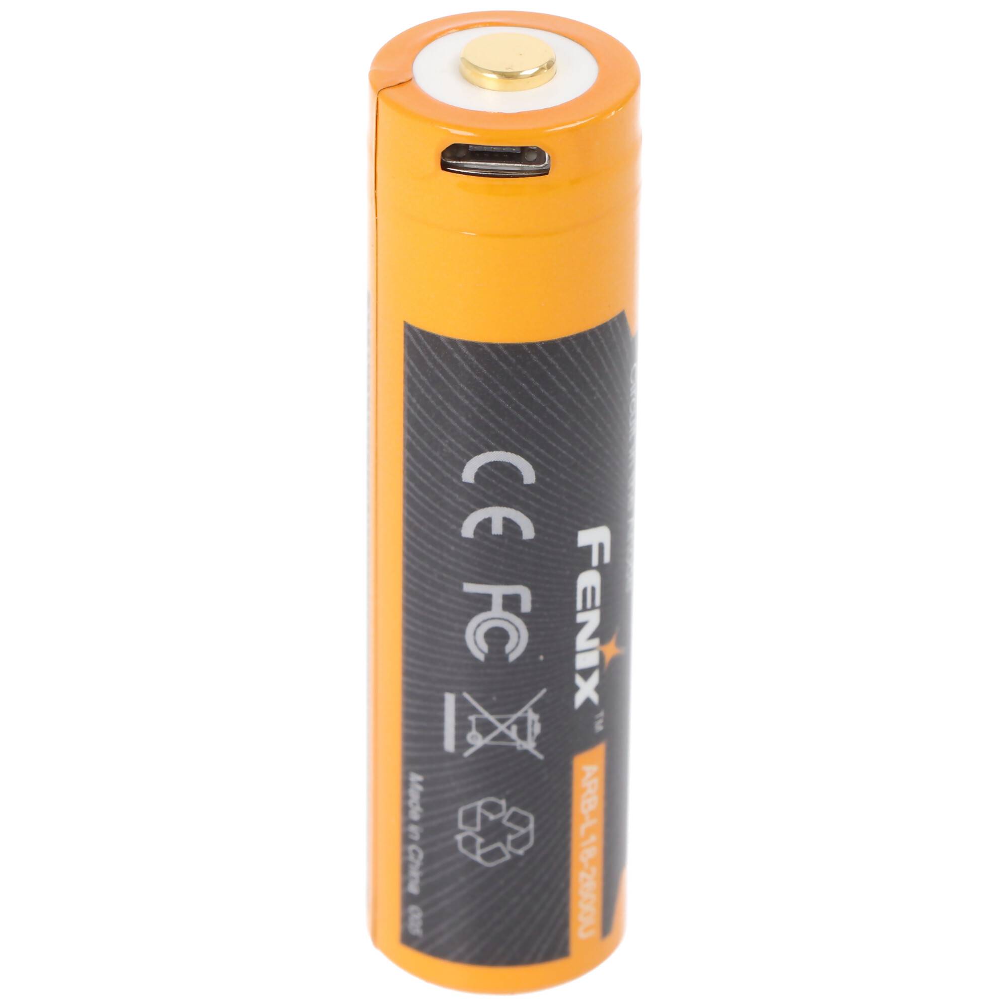 Li-Ion Akku 18650, mehrfach geschützt mit USB Ladefunktion, 70x18,6mm 1 Stück mit AccuCell AccuSafe